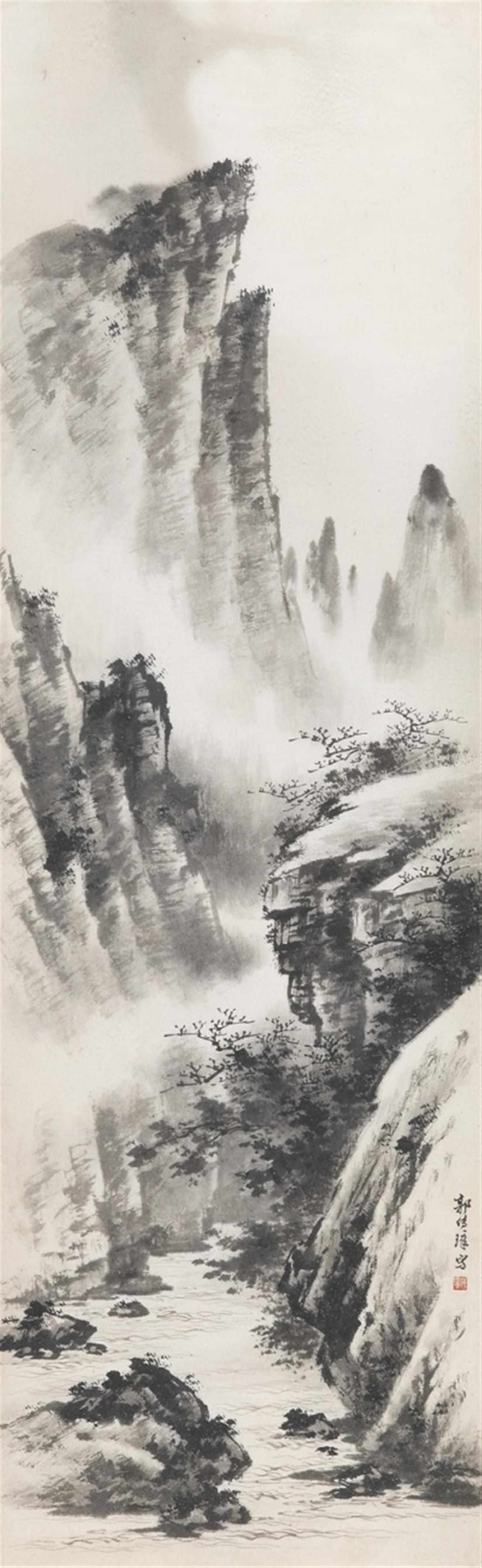 Guo Chuanzhang - Two paintings by Guo Chuanzhang (1912-1990) depicting rocky landscapes. Ink on paper. a) Signed Guo Chuanzhang and sealed Chuanzhang. b) Signed Chuanzhang and sealed Guo Chuanzh... - image-2