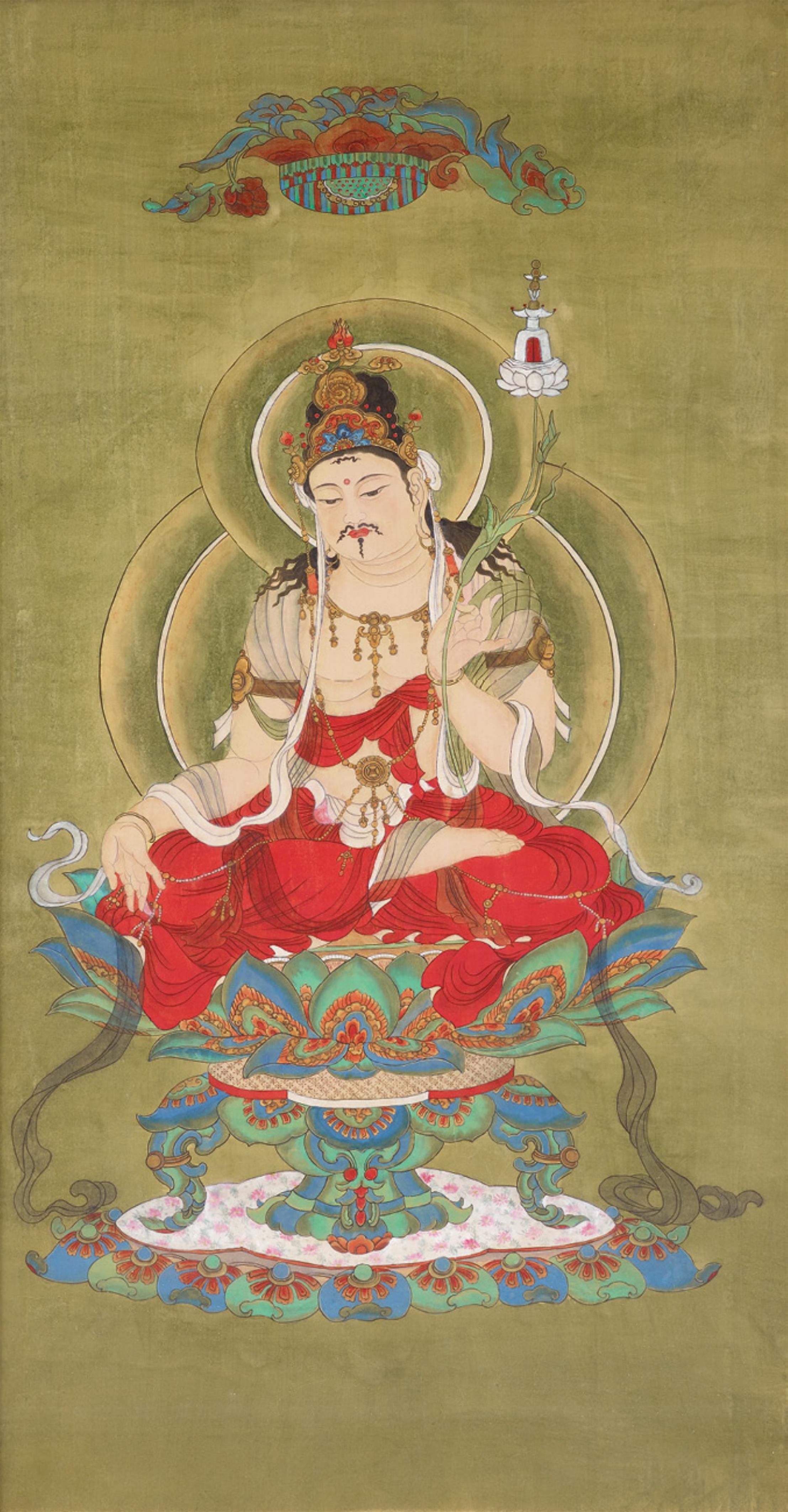 and Anonymous
Anonymous painter . 20th century - Buddha Maitreya by an anonymous painter. Ink and colour on silk. 20th century. - image-1