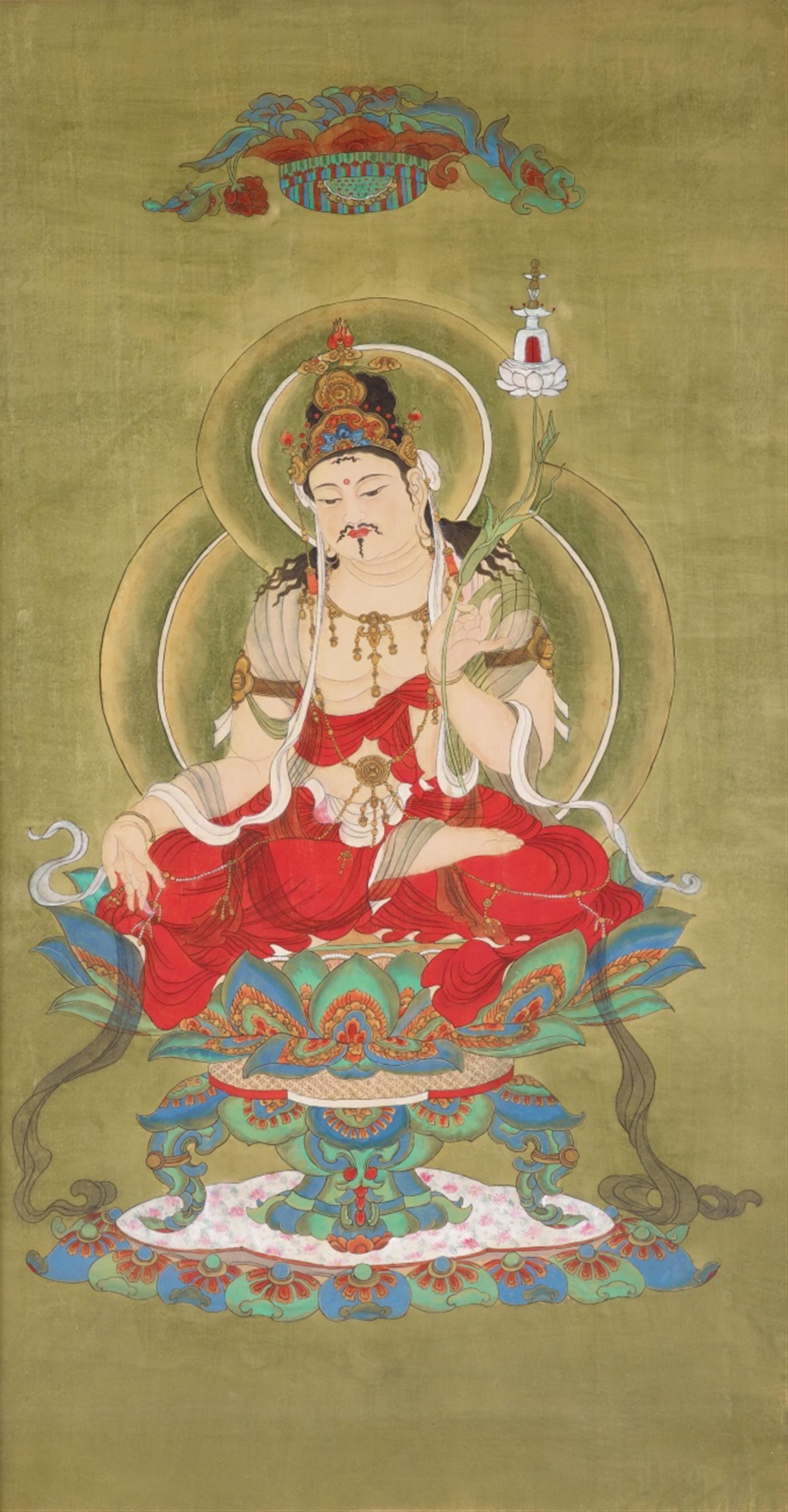 and Anonymous
Anonymous painter . 20th century - Buddha Maitreya by an anonymous painter. Ink and colour on silk. 20th century. - image-2