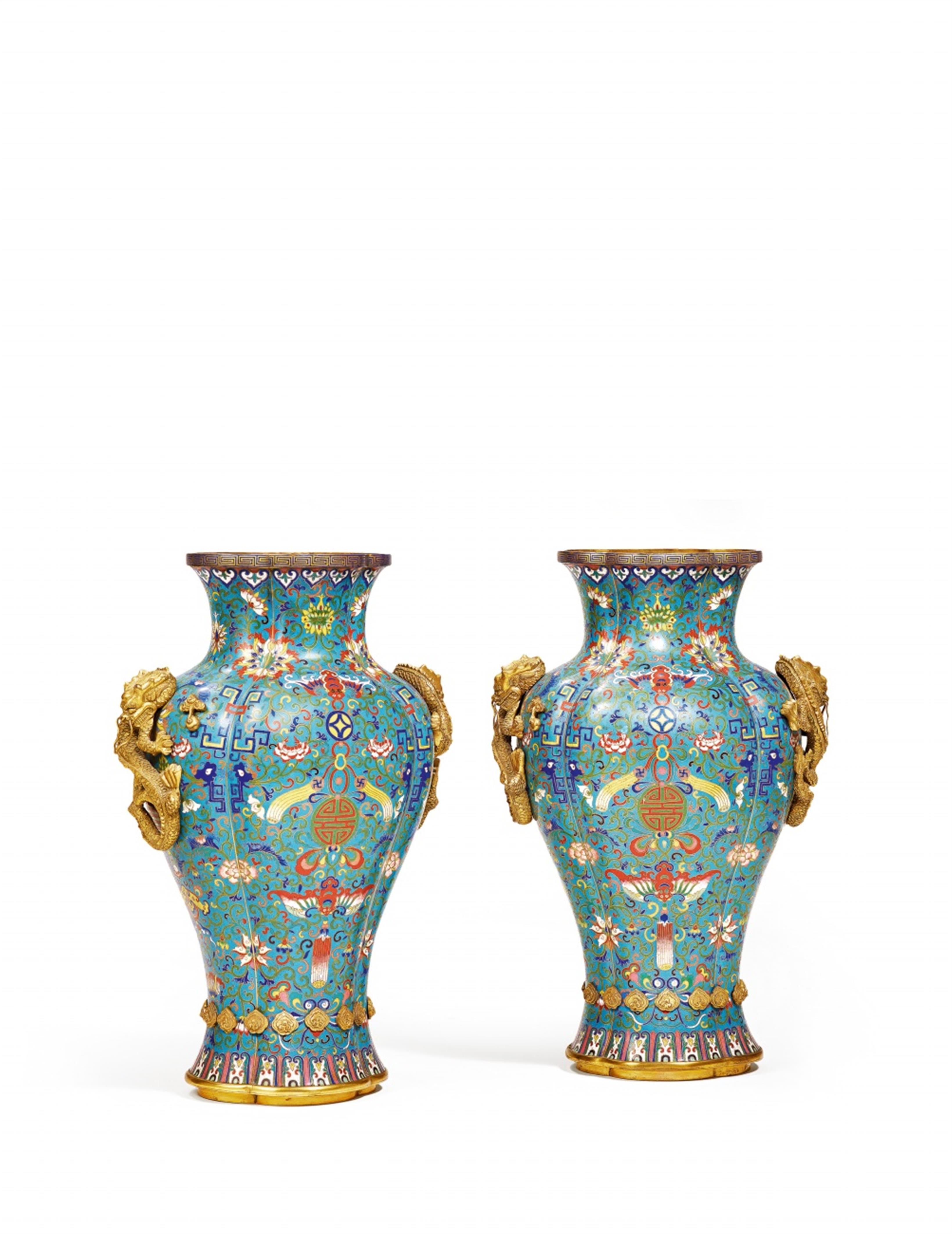 A pair of large cloisonné enamel vases. 19th century or later - image-1