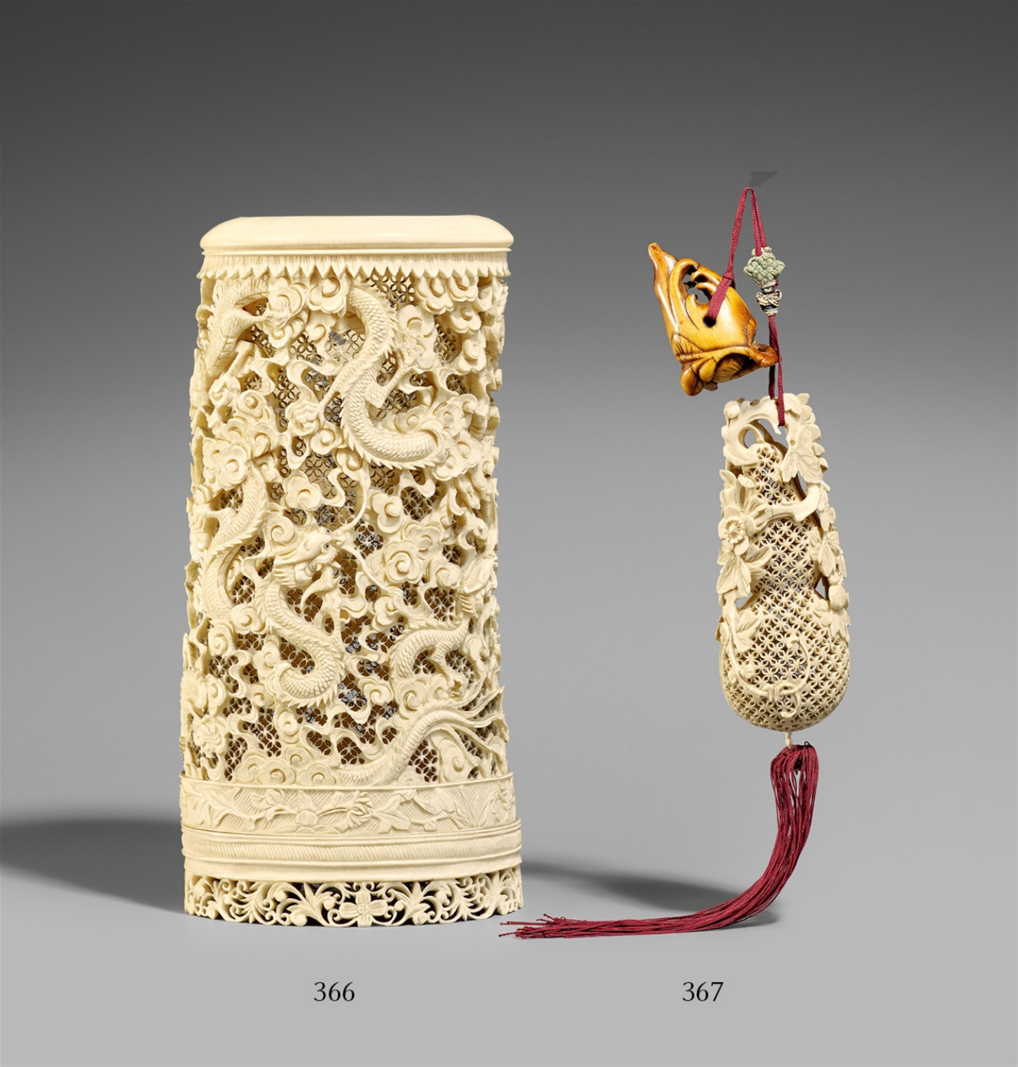 An ornamental Canton ivory vase. Late 19th century - image-1