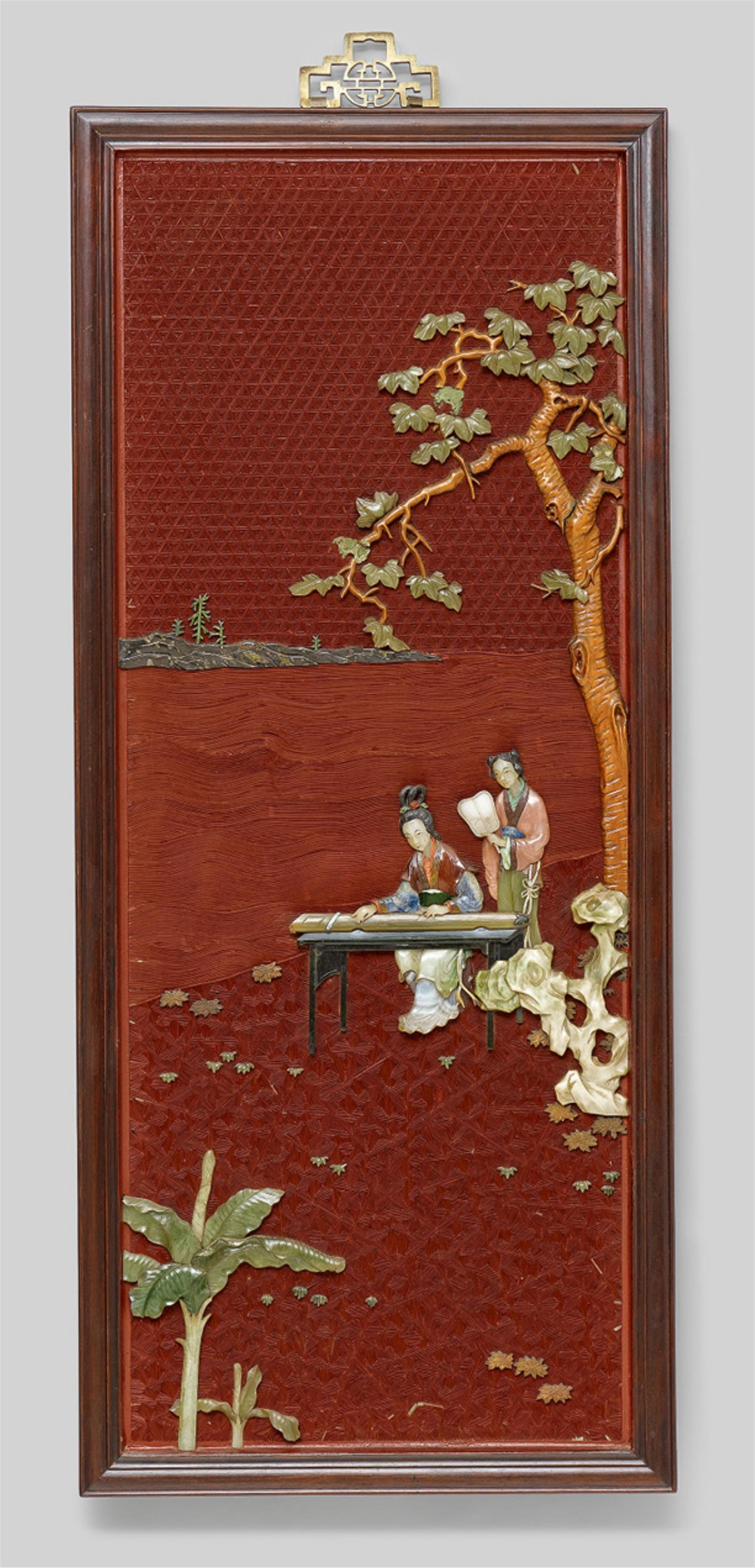 Four red lacquer panels with stone inlays. 20th century - image-4