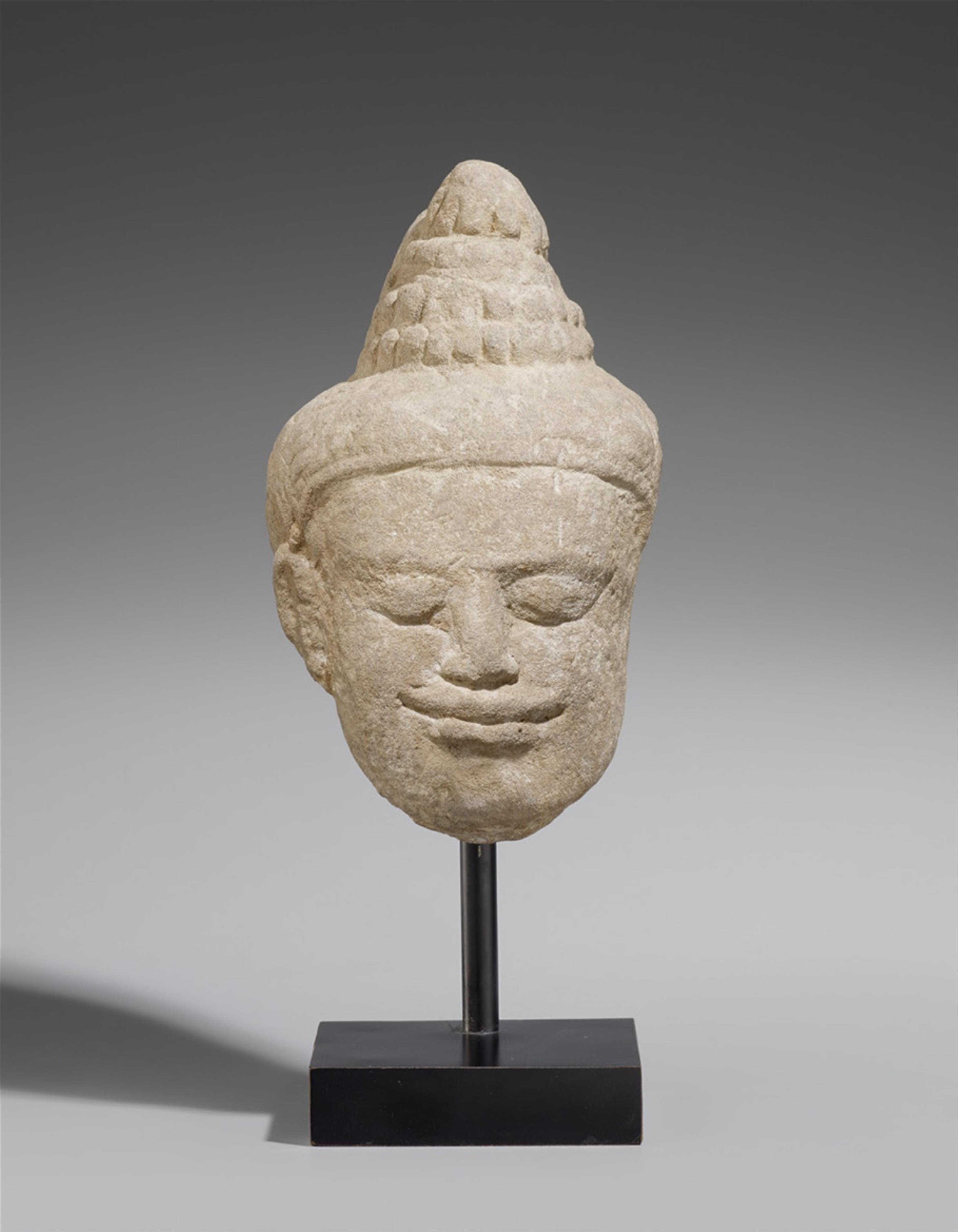 A Bayon sandstone head of a Buddha. 12th/13th century - image-1