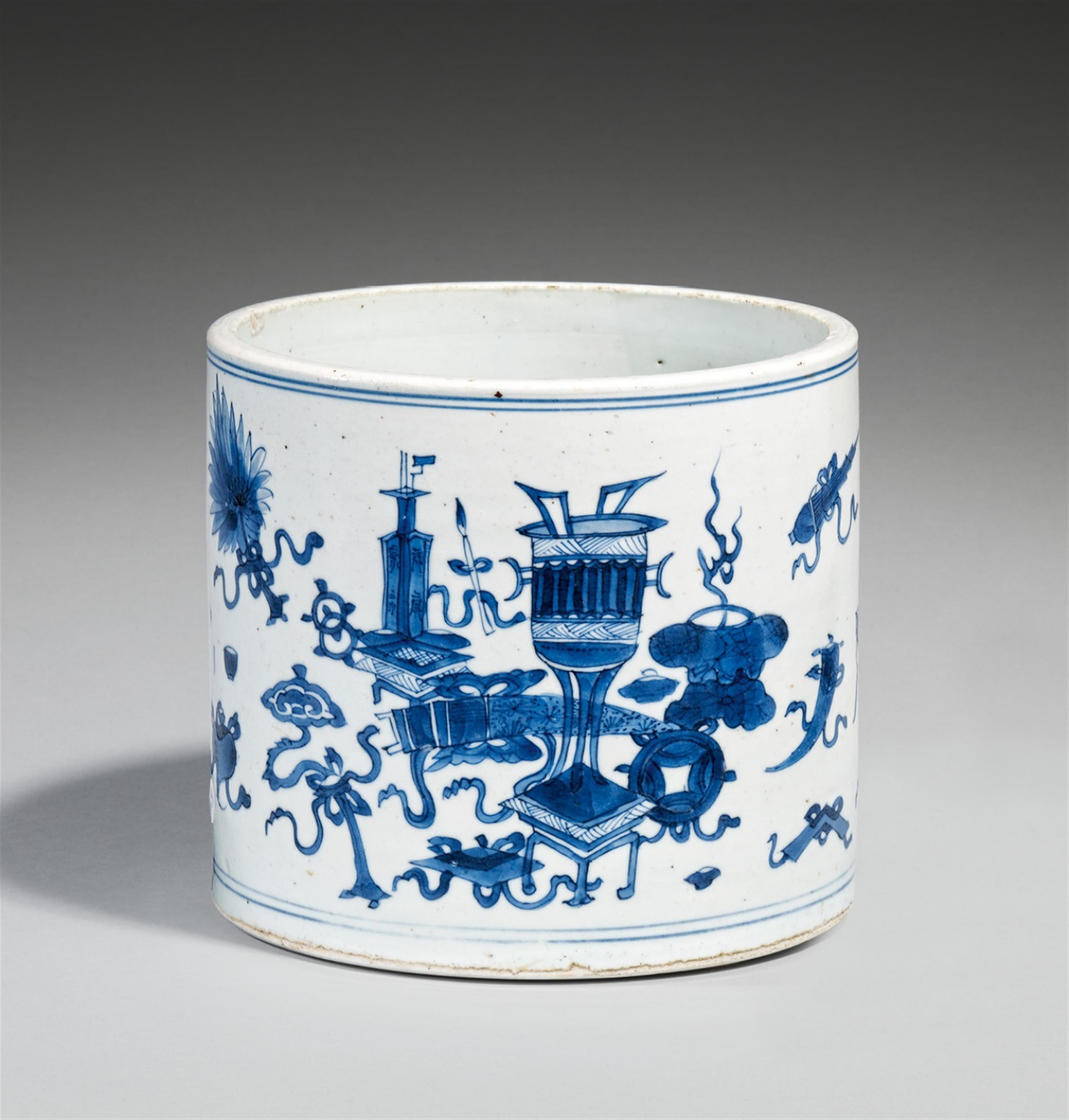 Blue and white brushpot (bitong). Qing dynasty (1644-1911) - image-1