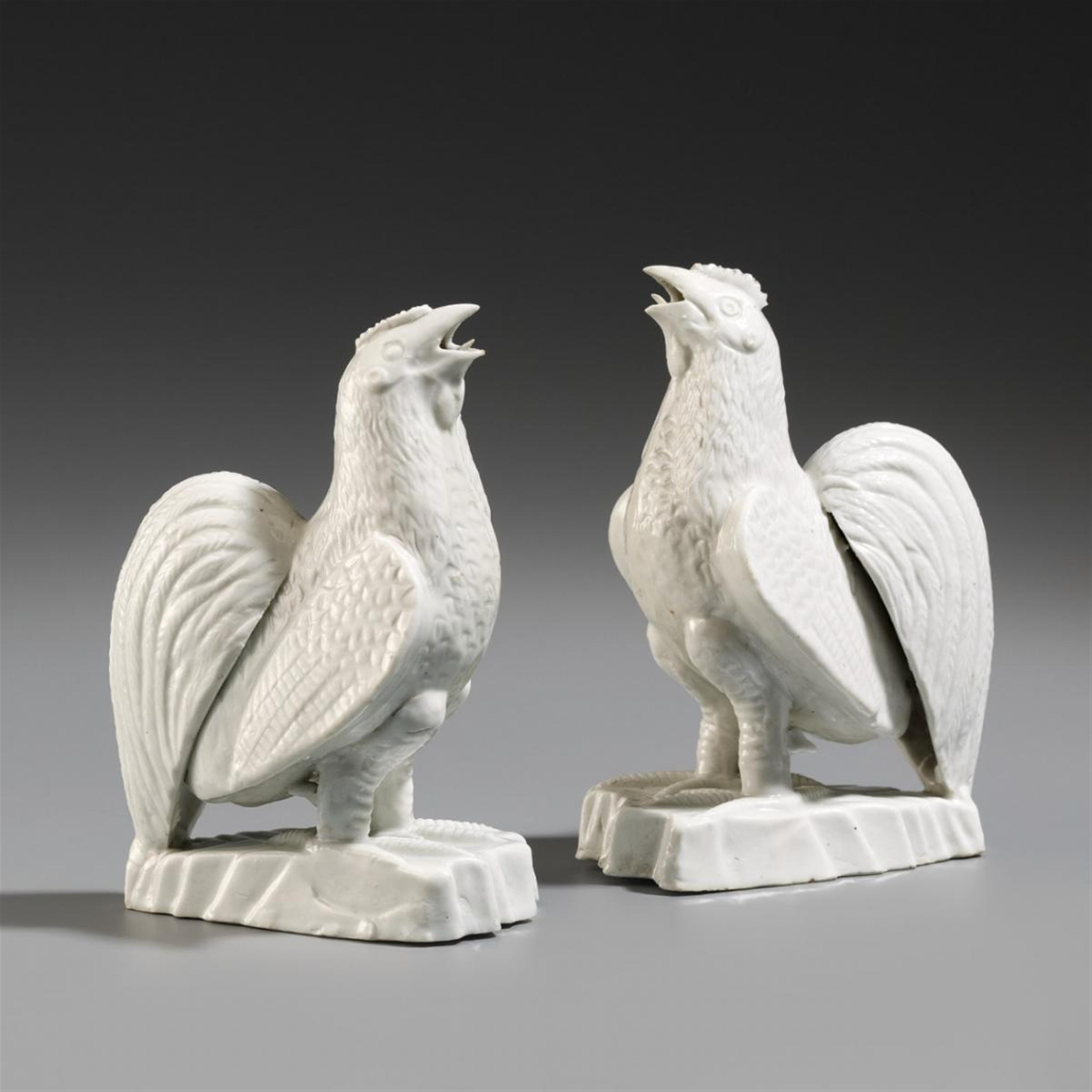 A pair of moulded blanc-de-Chine figures of a rooster and a hen. Dehua. 18th century - image-1