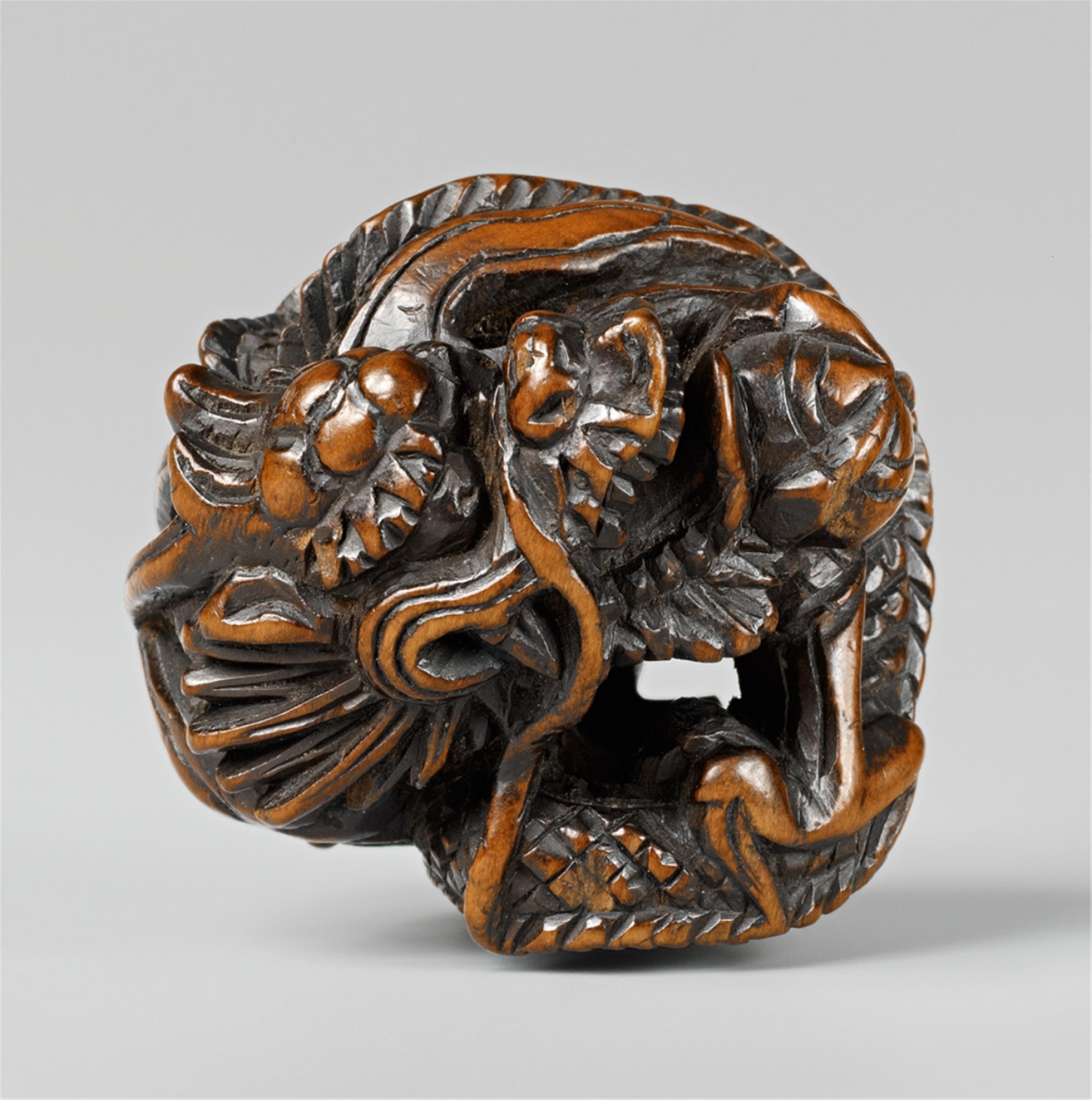 A boxwood netsuke of a large dragon. Early 19th century - image-1