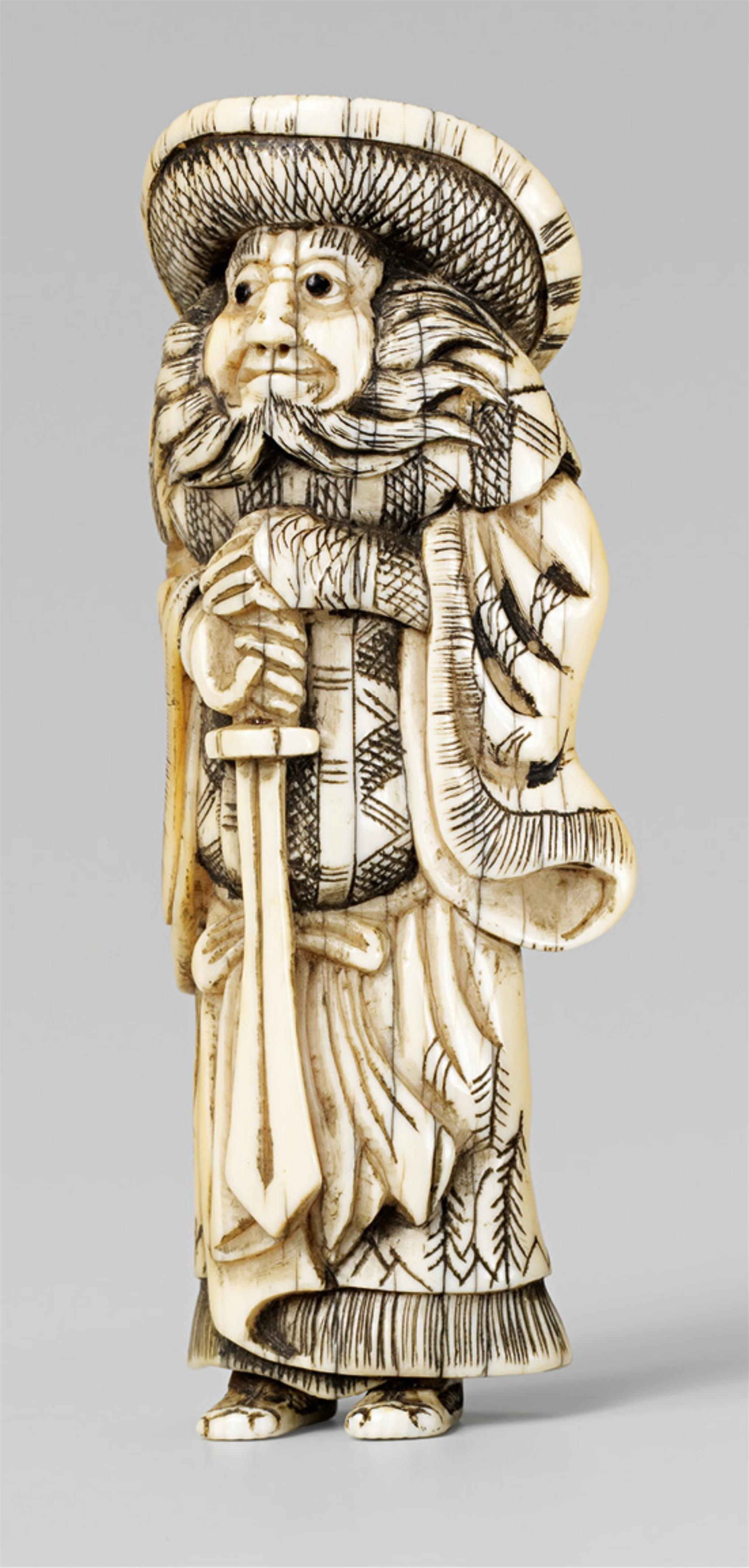 An ivory netsuke of Shôki. 19th century - image-1