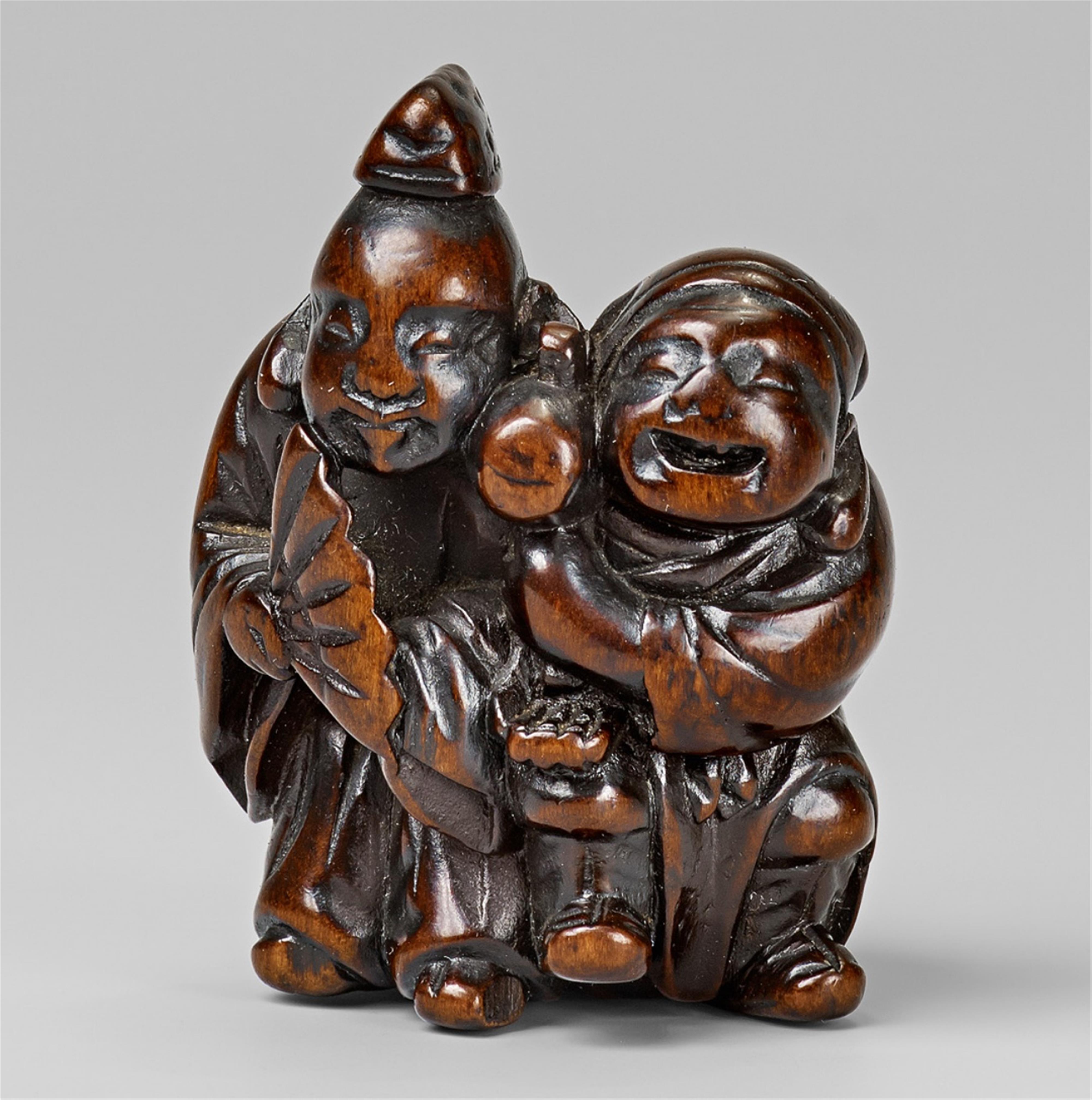 A large wood netsuke of Ebisu and Daikoku. Early 19th century - image-1