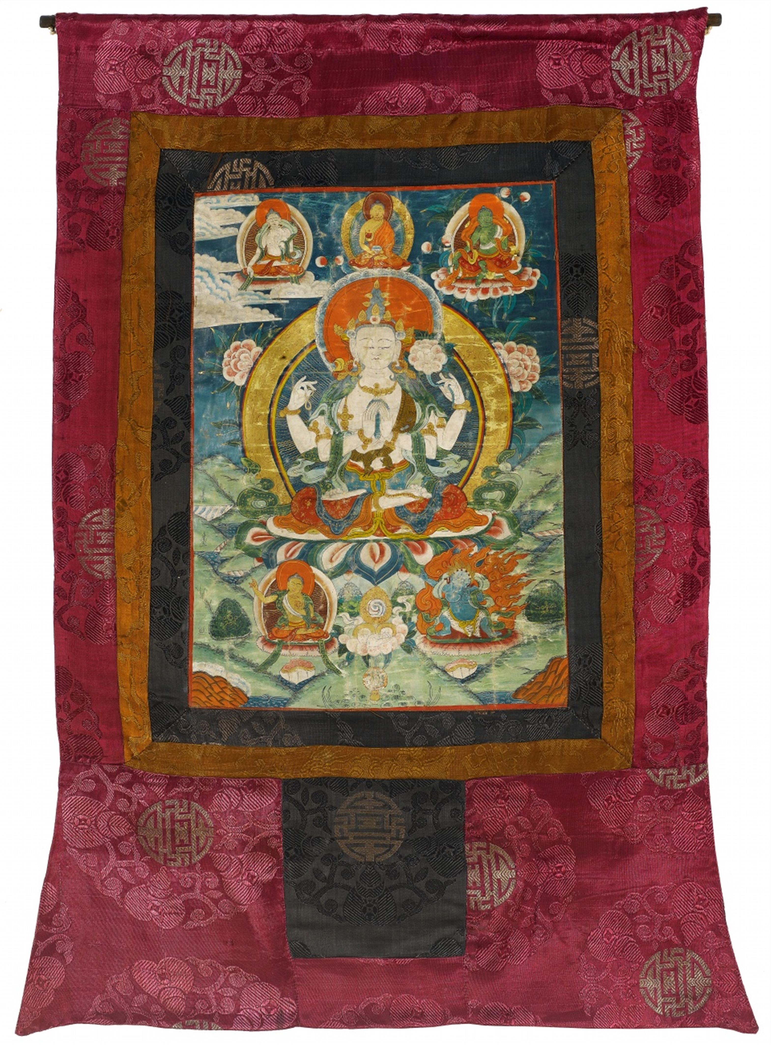 A Tibetan thangka of Shadakshari Avalokiteshvara. 19th century - image-2