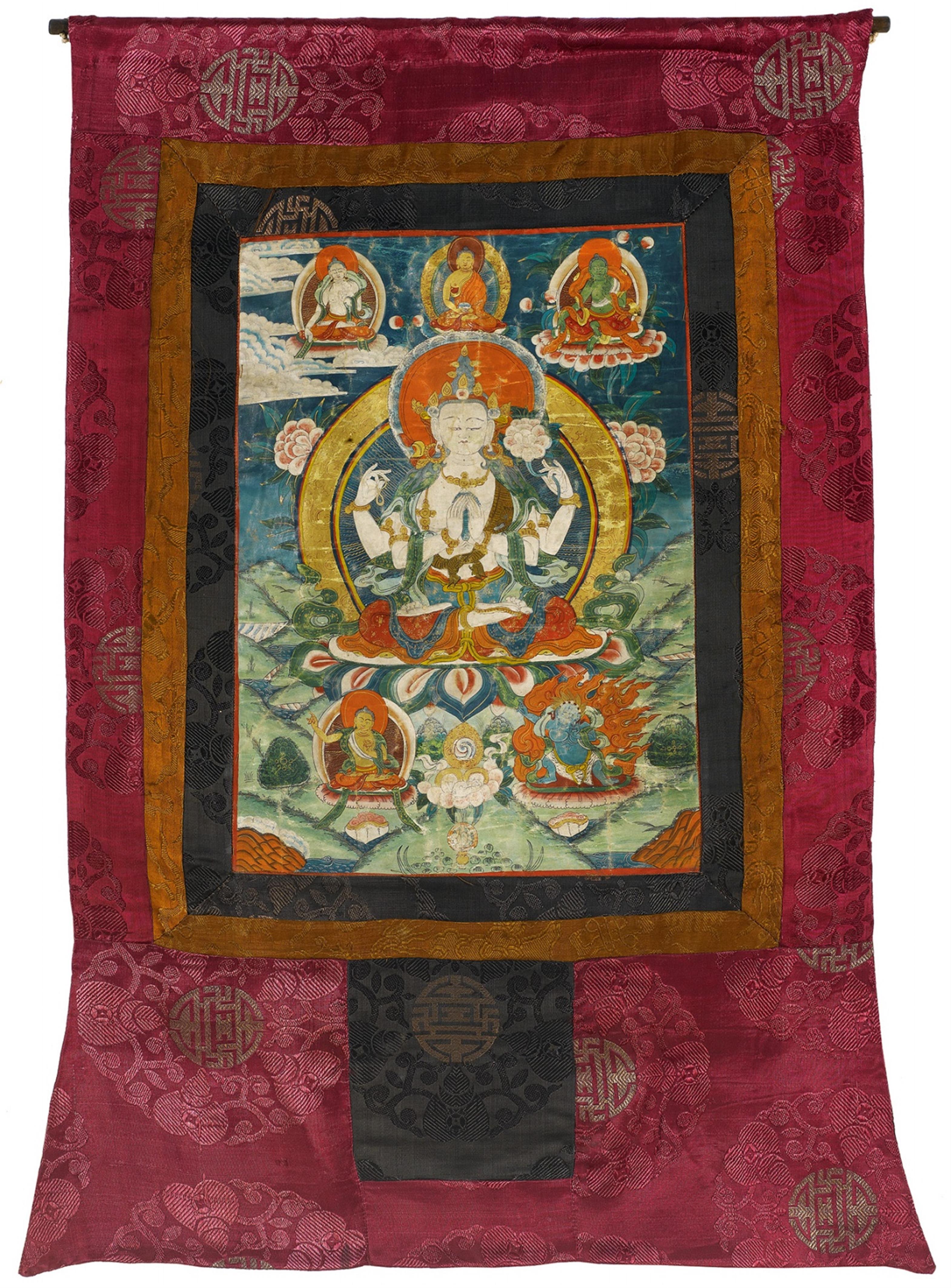 A Tibetan thangka of Shadakshari Avalokiteshvara. 19th century - image-1