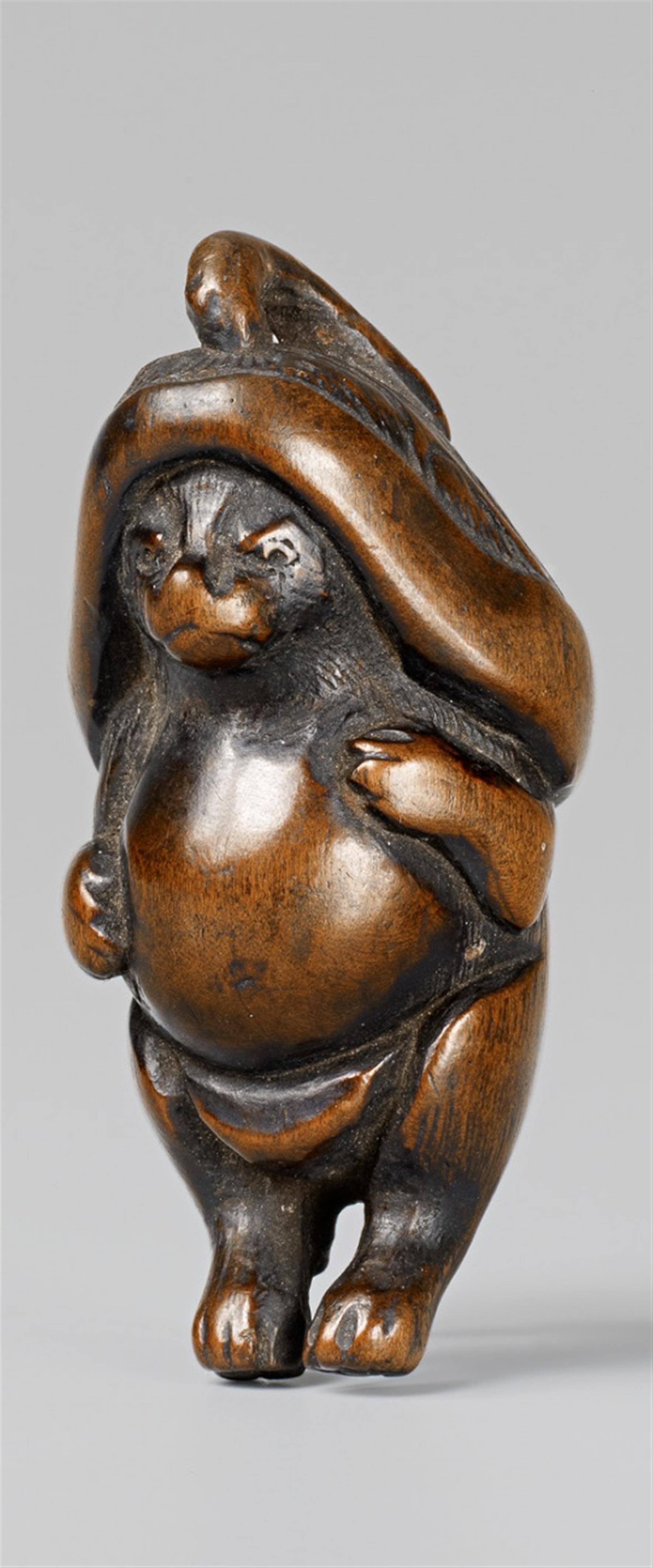 A boxwood netsuke of a tanuki. 19th century - image-1