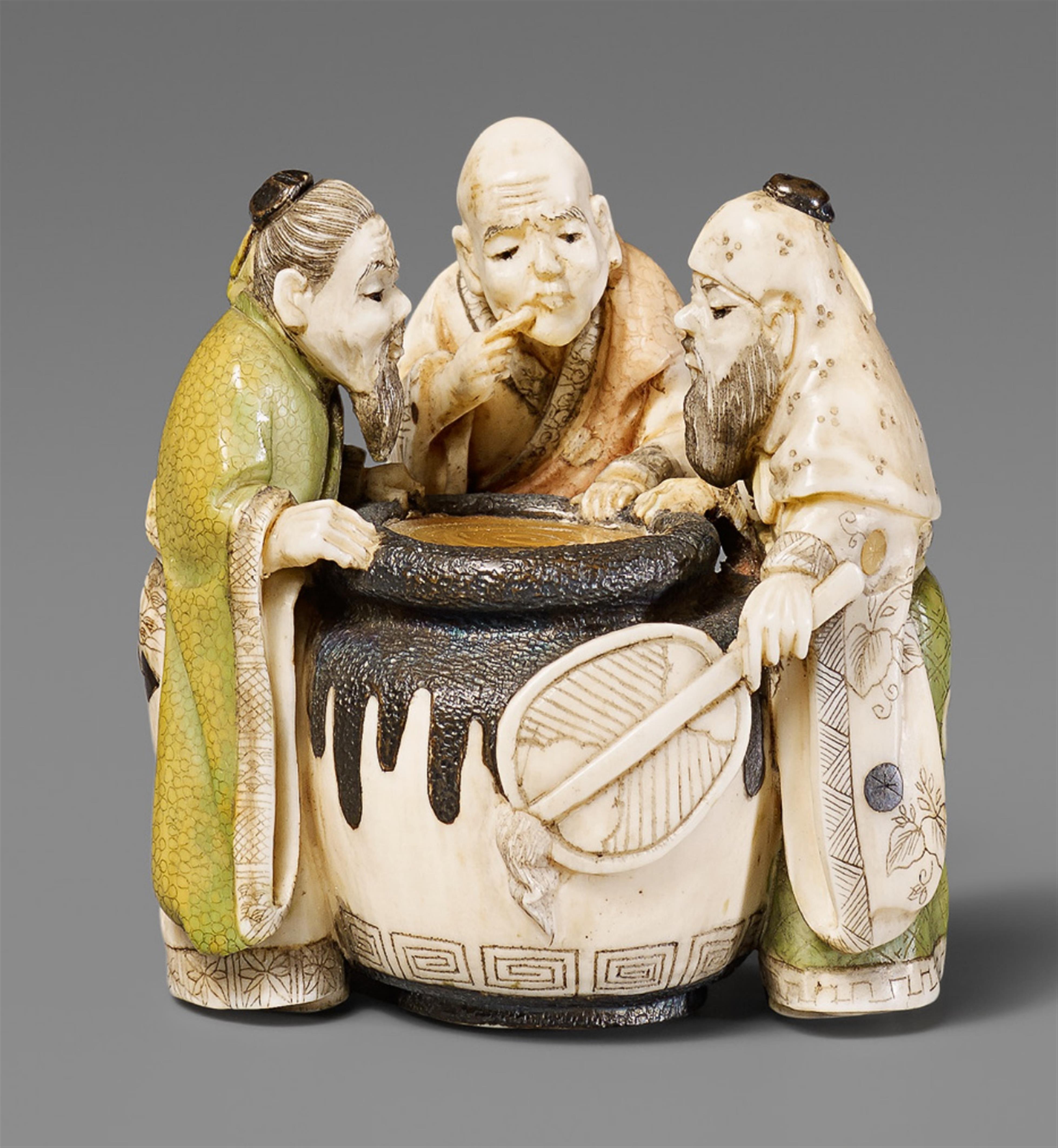 An ivory netsuke of the Three Vinegar Tasters. Early 20th century - image-1