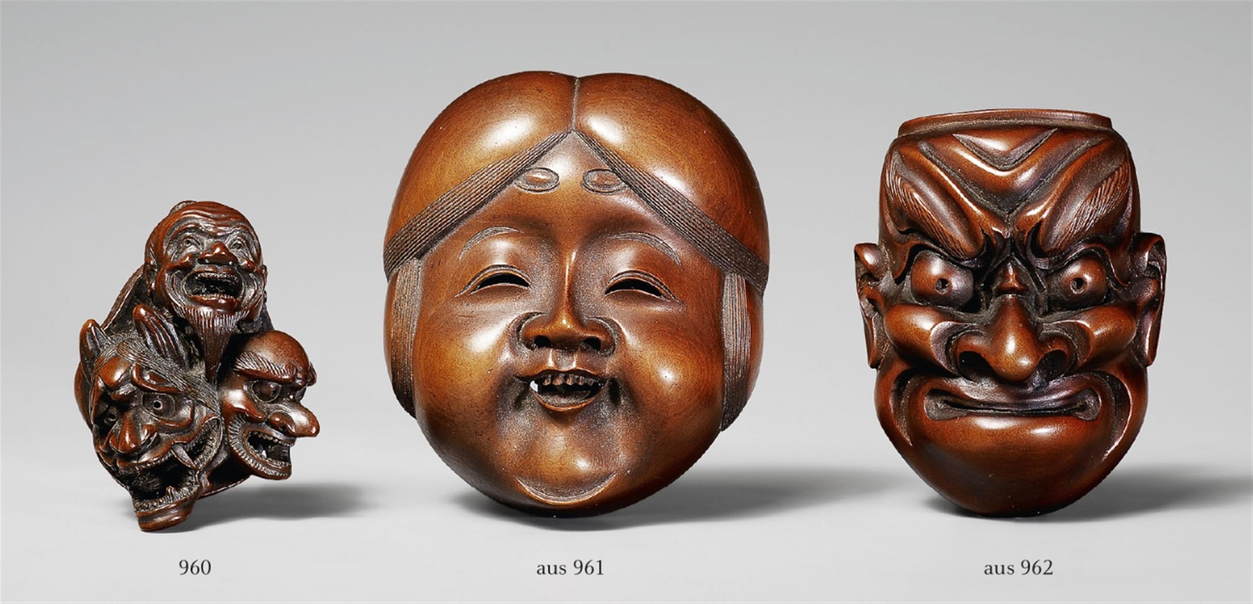 A large boxwood netsuke of an Okame mask. Mid-19th century - image-1