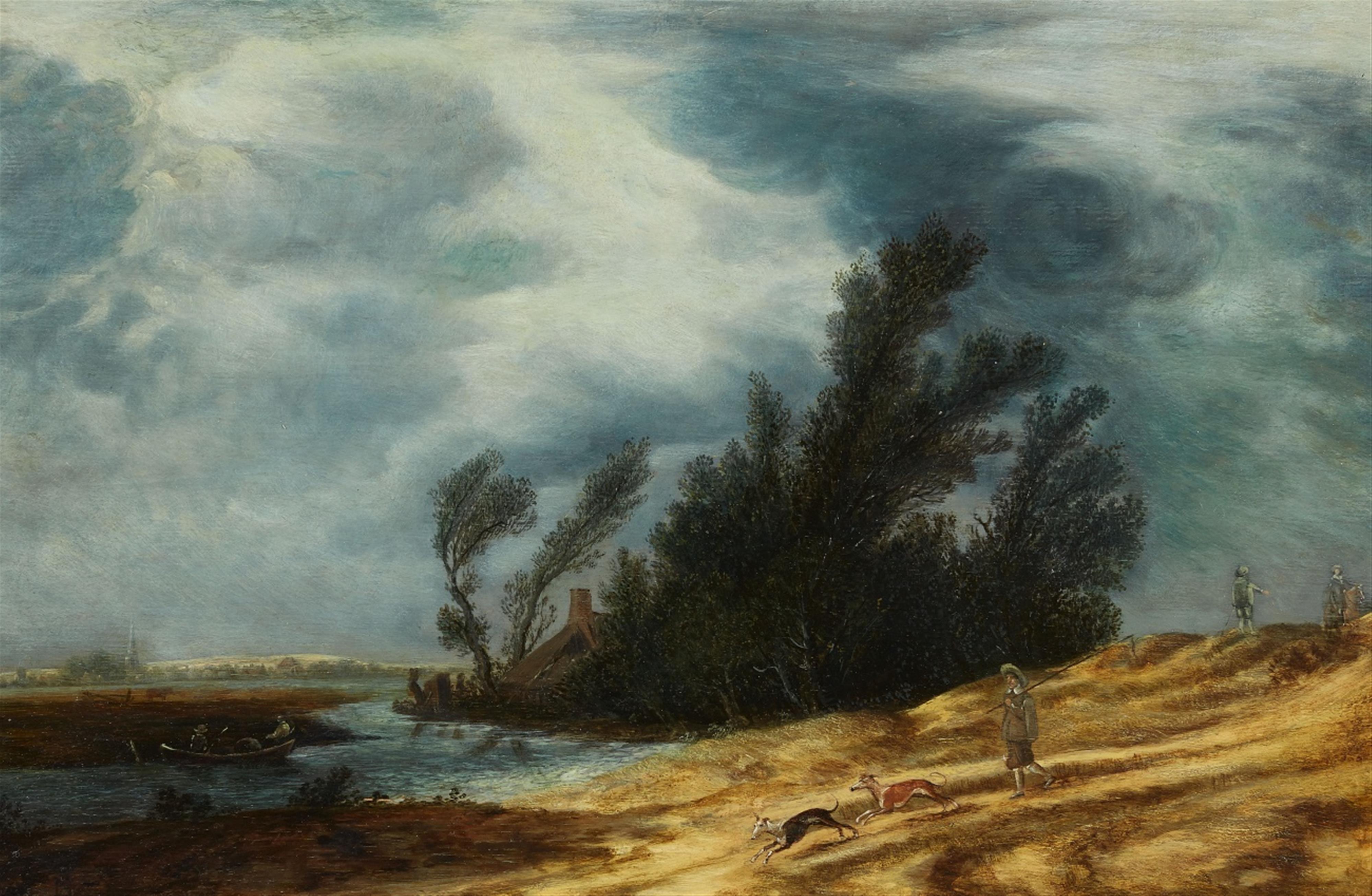 Probably Dutch School 18th/19th century - Panoramic Landscape with Figures and an Approaching Storm - image-1