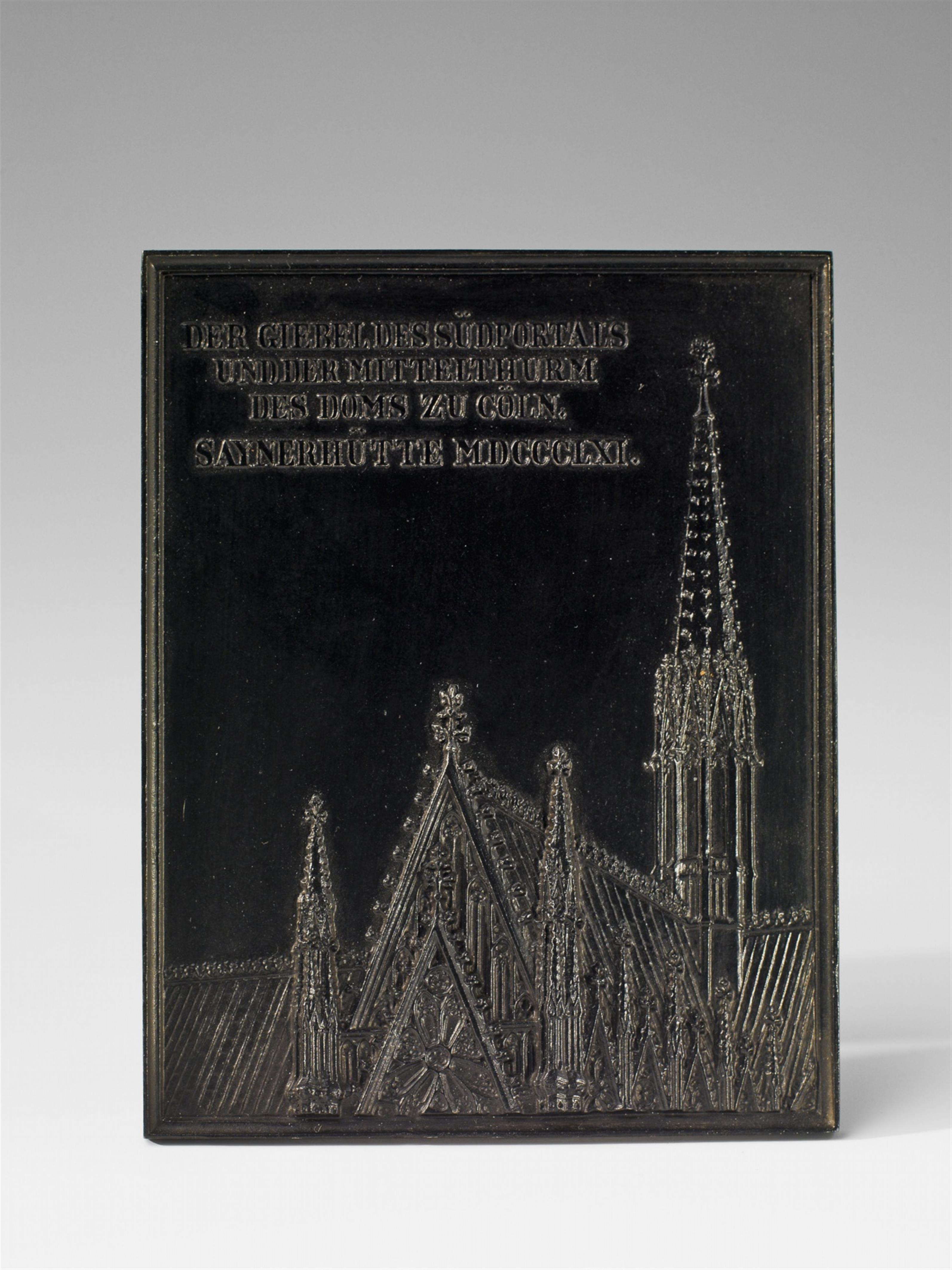 A black patinated cast iron New Year's plaque of Cologne Cathedral - image-1