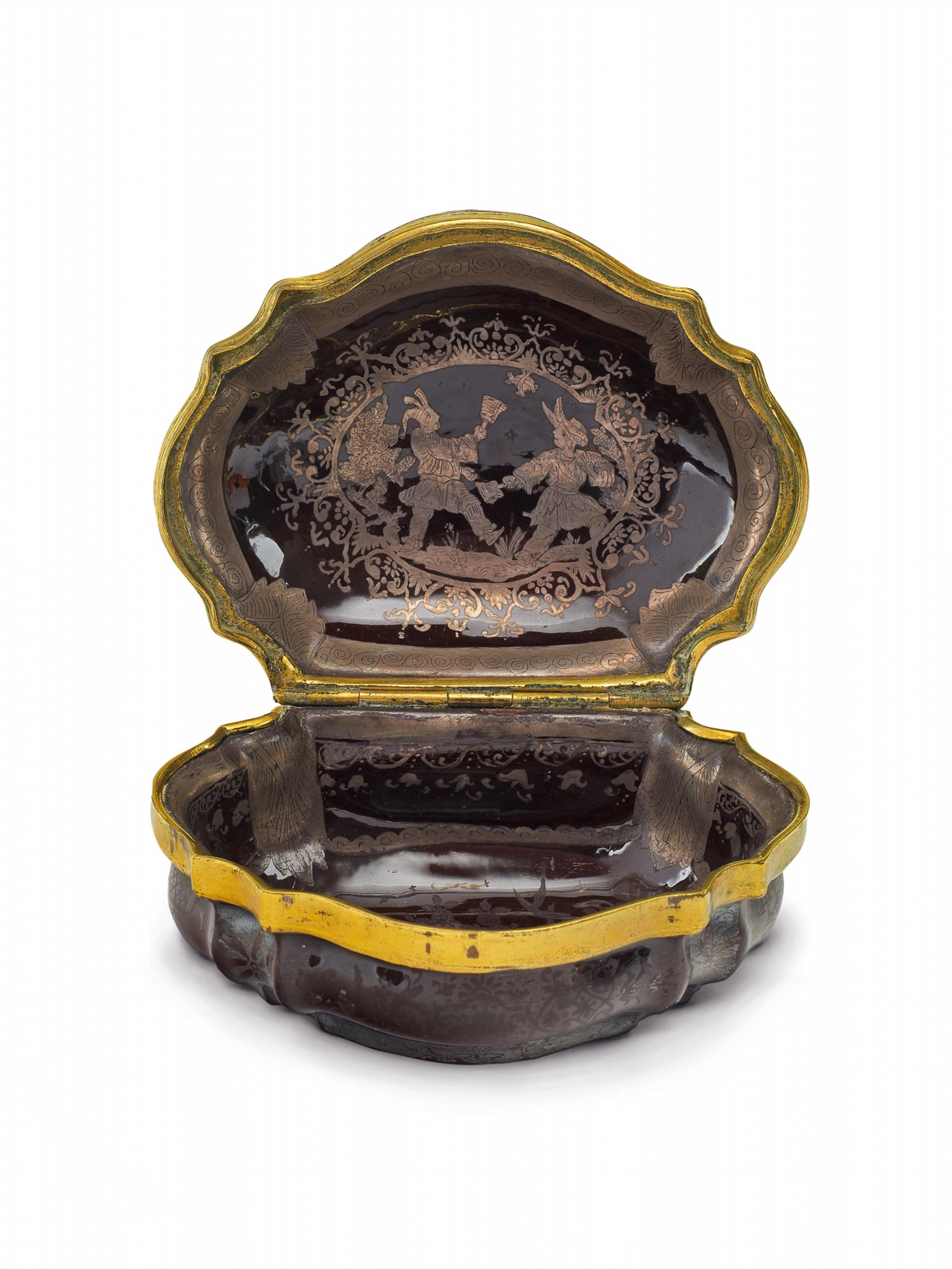 A rare gilt copper-mounted Bayreuth faience snuff box - image-2