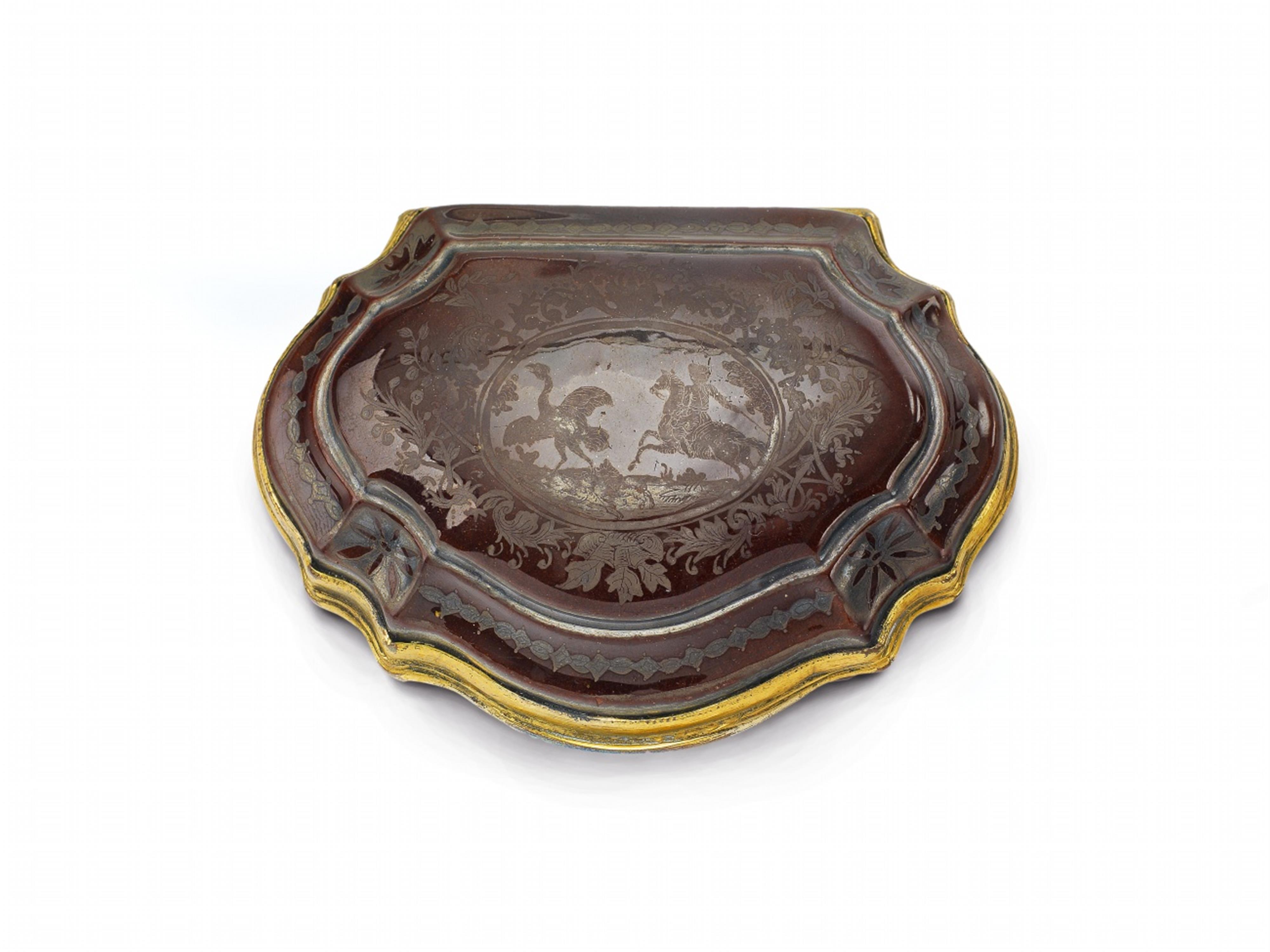 A rare gilt copper-mounted Bayreuth faience snuff box - image-1