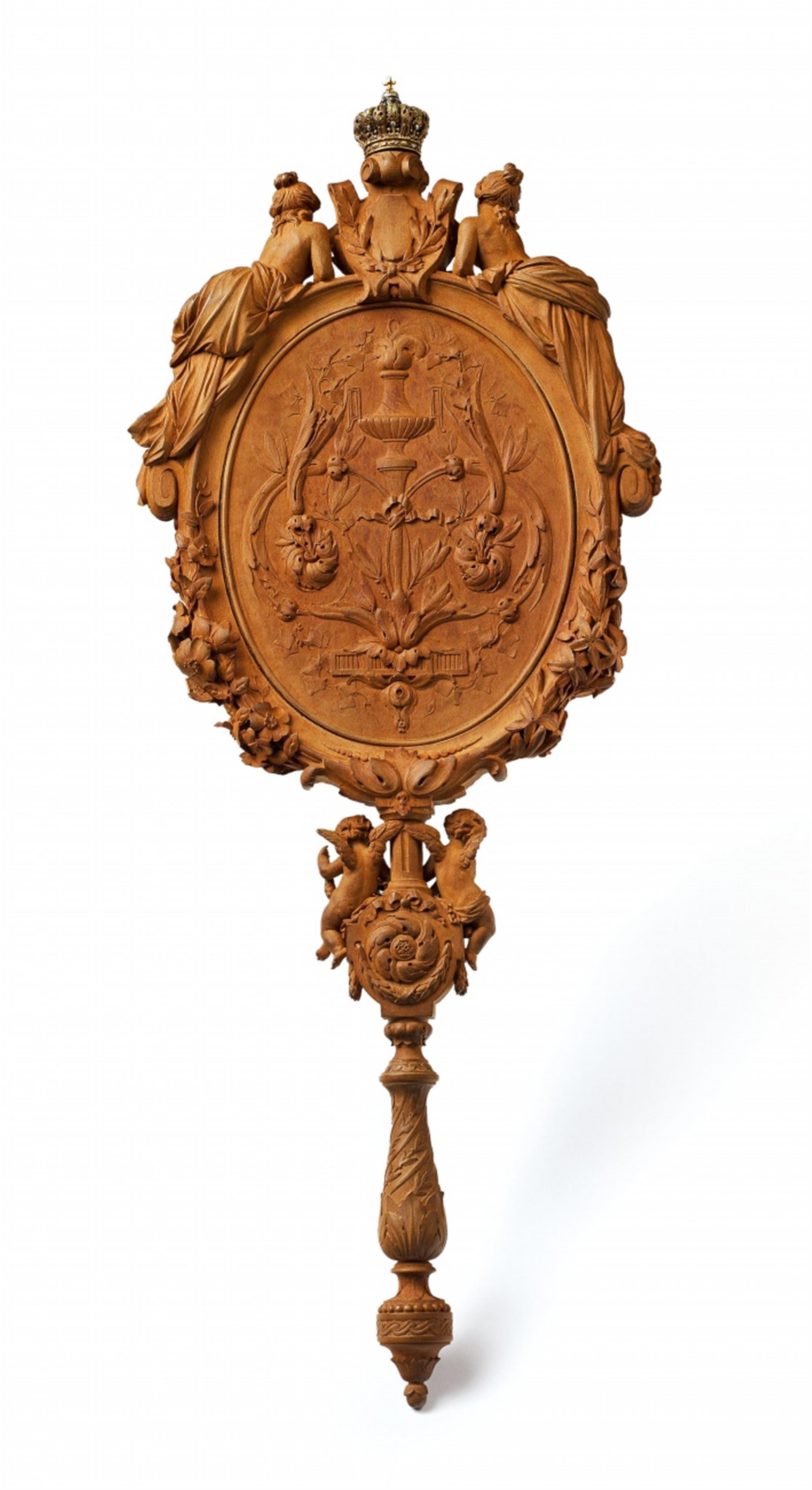 An opulent French carved cherrywood hand-mirror made for Empress Eugenie - image-3