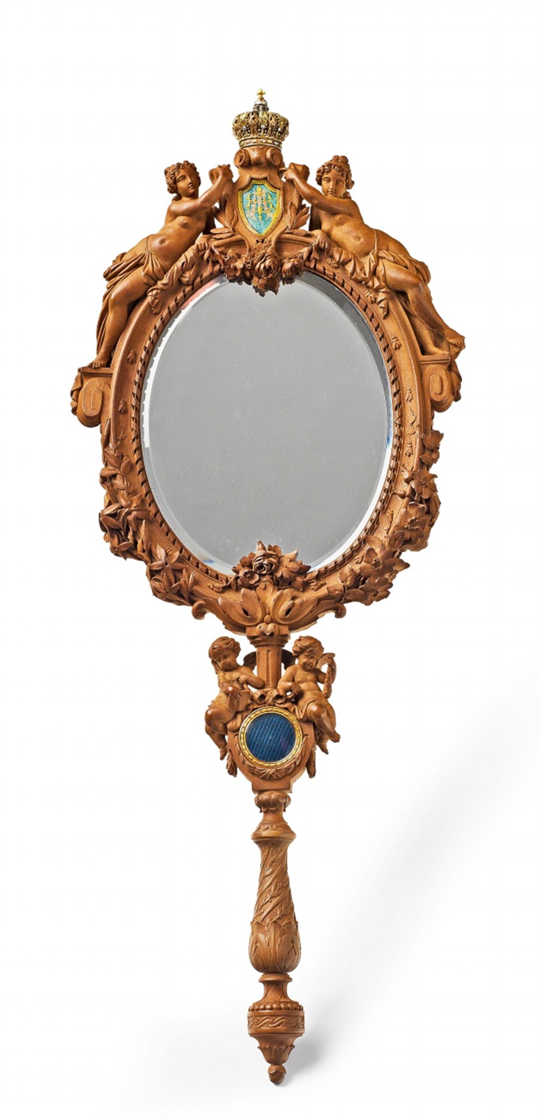 An opulent French carved cherrywood hand-mirror made for Empress Eugenie - image-1