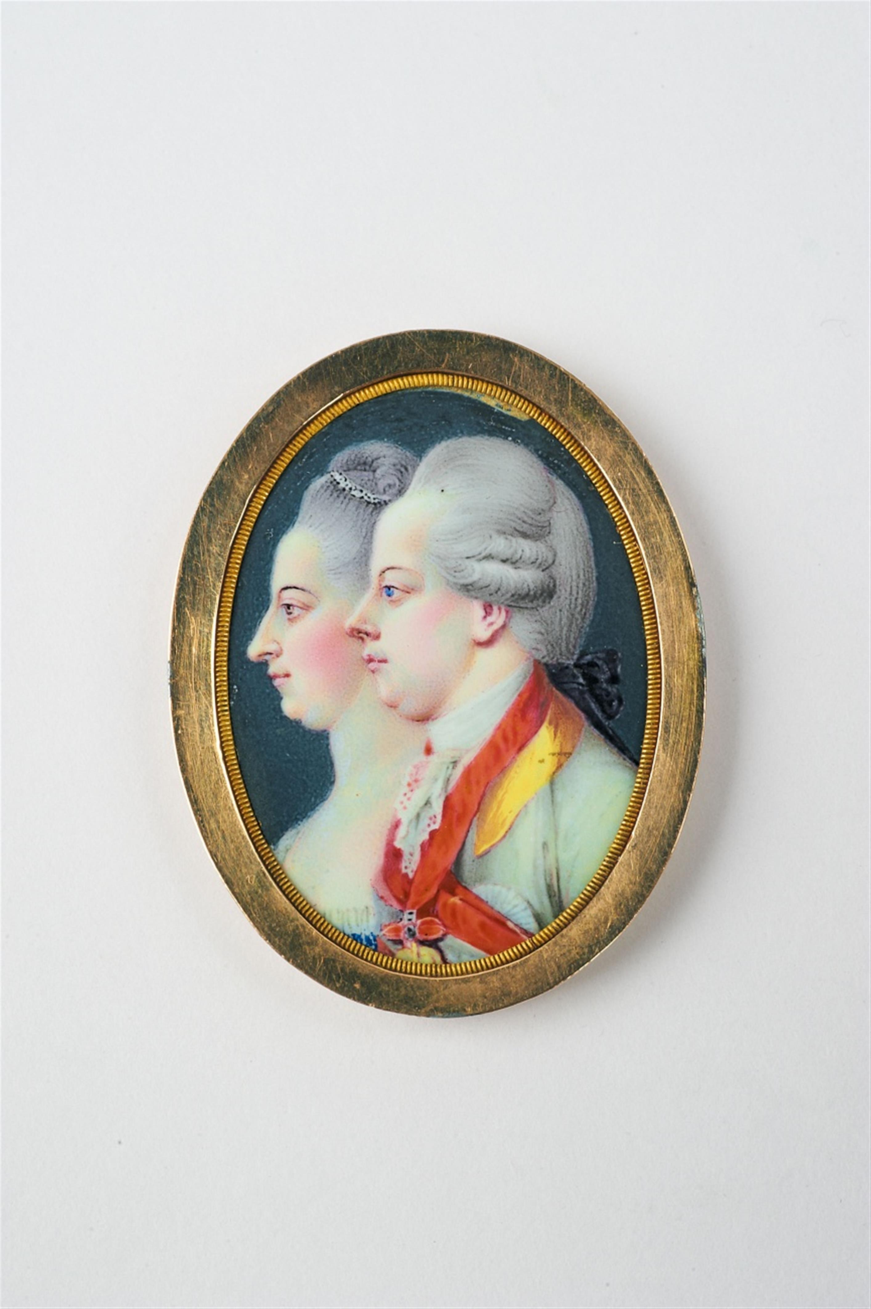 A gold, silver and diamond framed enamel portrait miniature of Emperor Joseph II. and his second wife - image-2