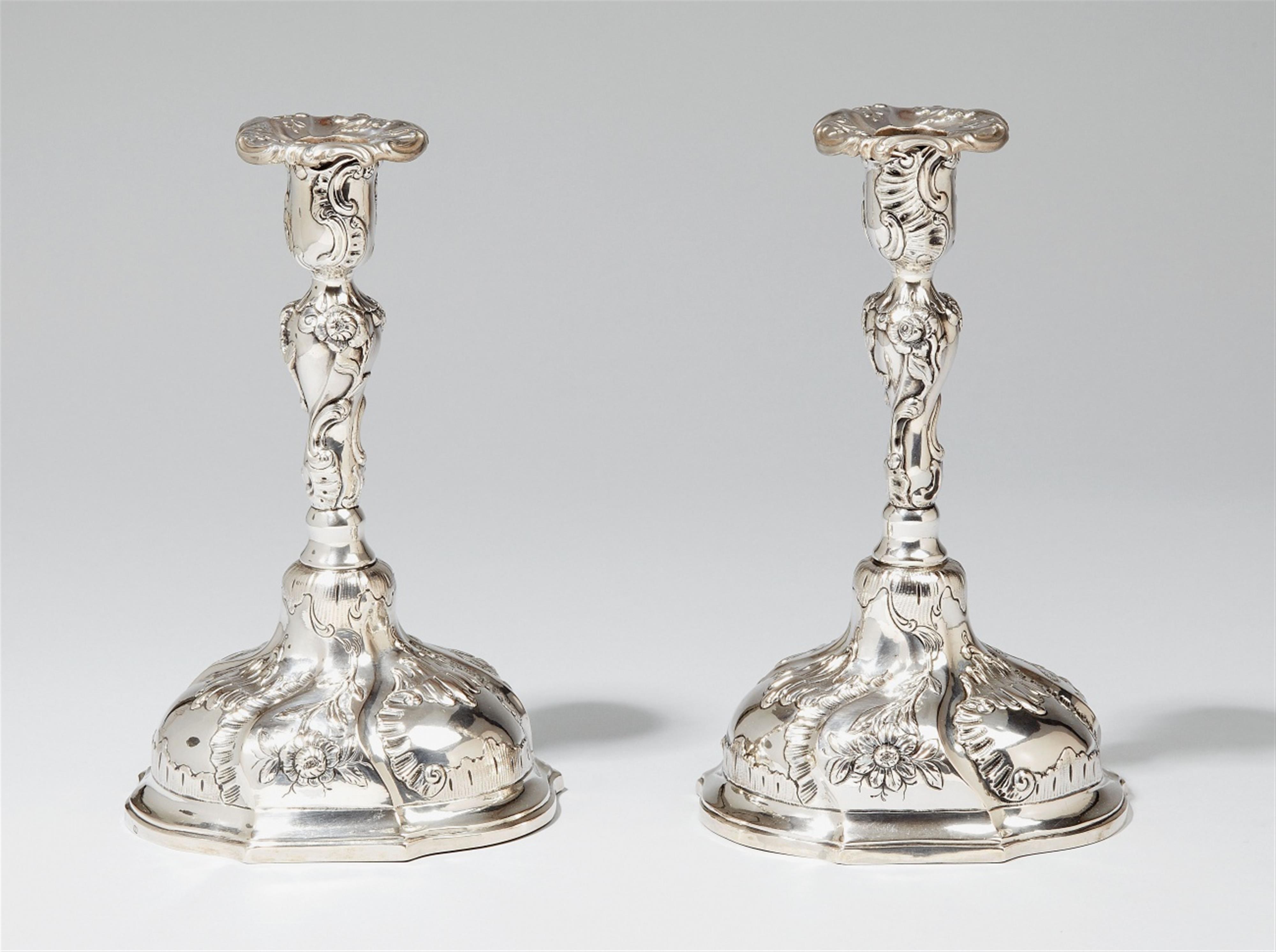 A pair of Hamburg silver candlesticks. Engraved with a small crest to the base. Marks of Philip Jacob von Holte, 1772 - 90. - image-1