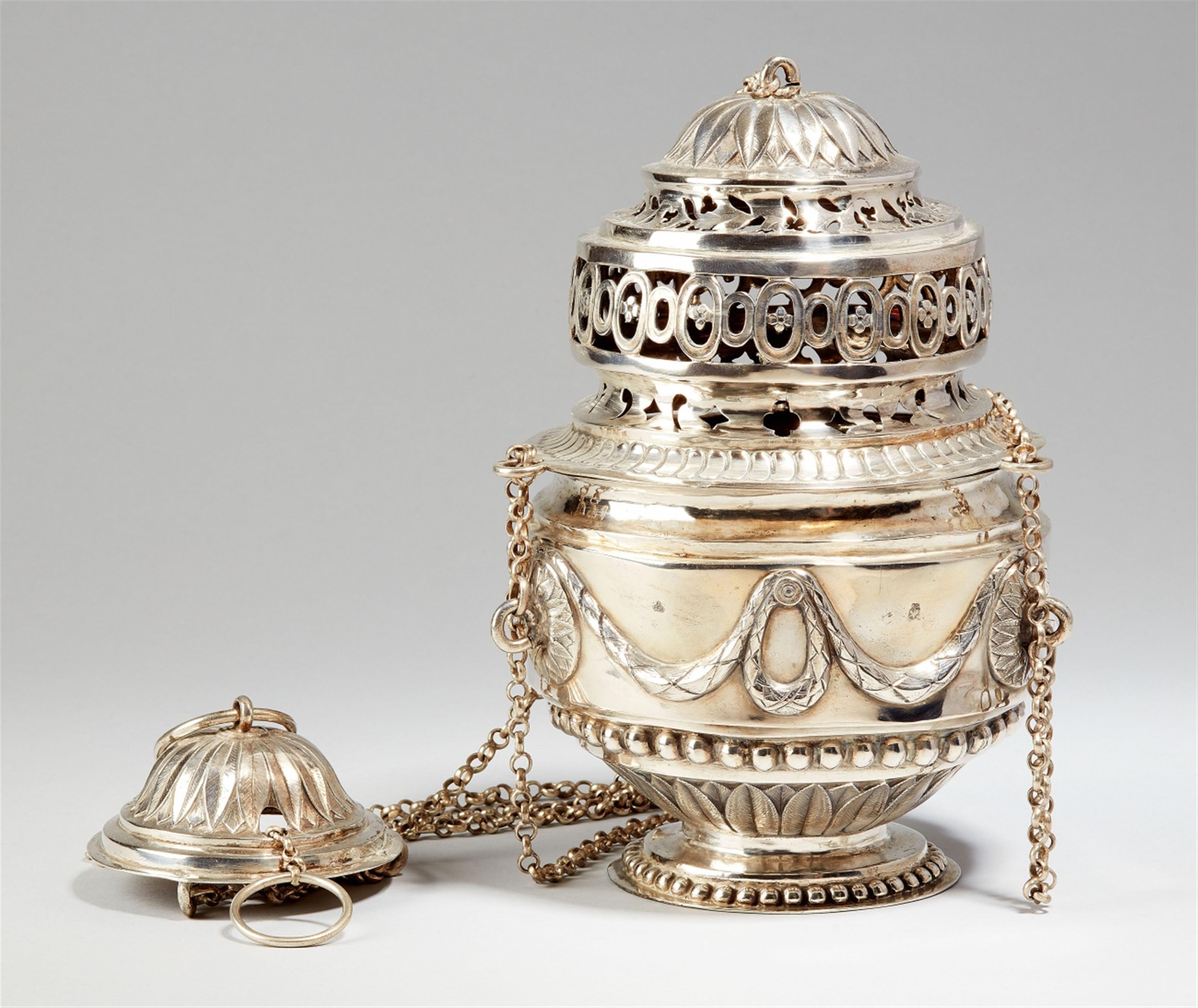 A large Laibach silver incense burner. Maker's mark "WDI" in a trefoil cartouche, ca. 1780. - image-1