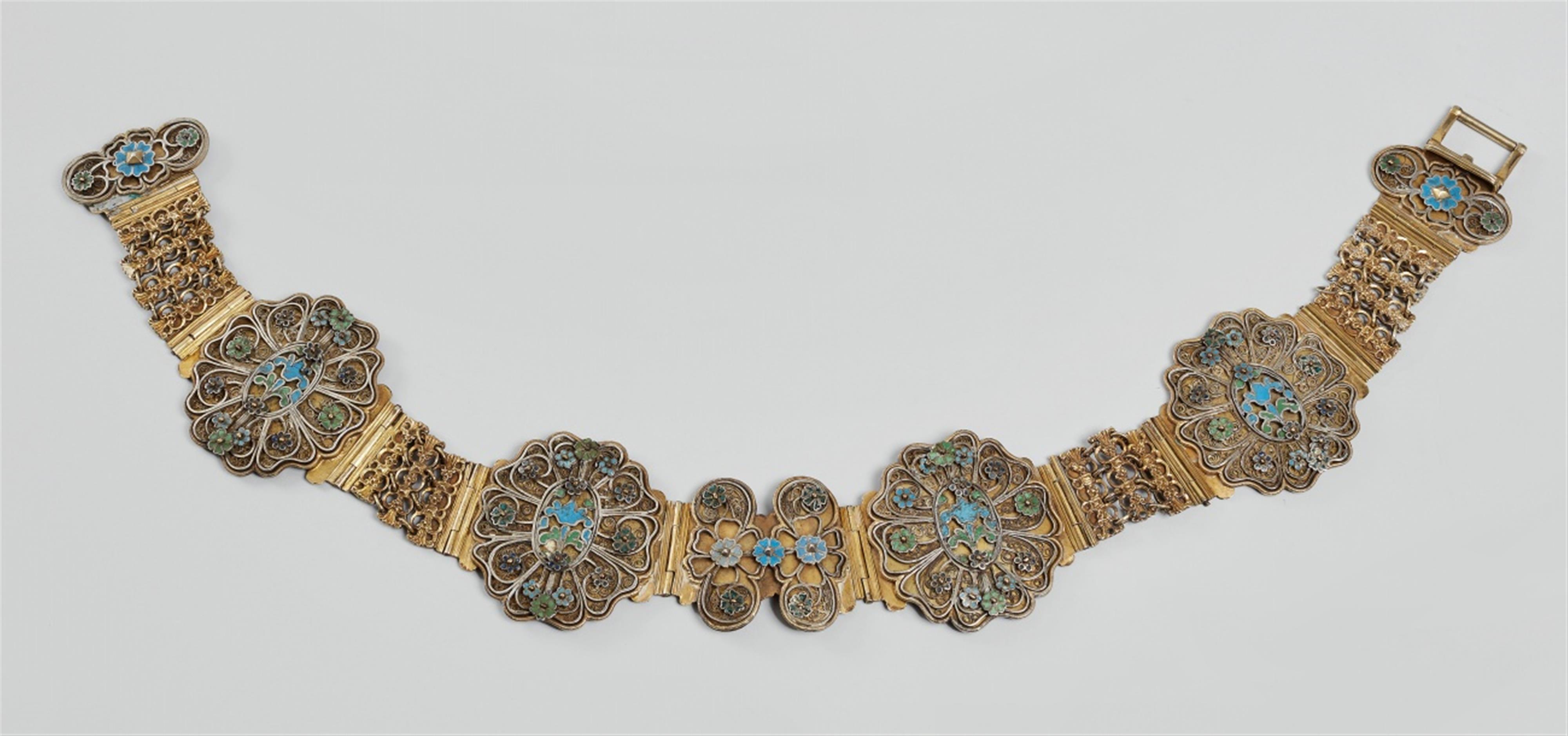 A silver gilt and enamelled belt. The buckle pin and parts of the clasp lost. Unmarked, probably Siebenbürgen, 17th/18th C. - image-1