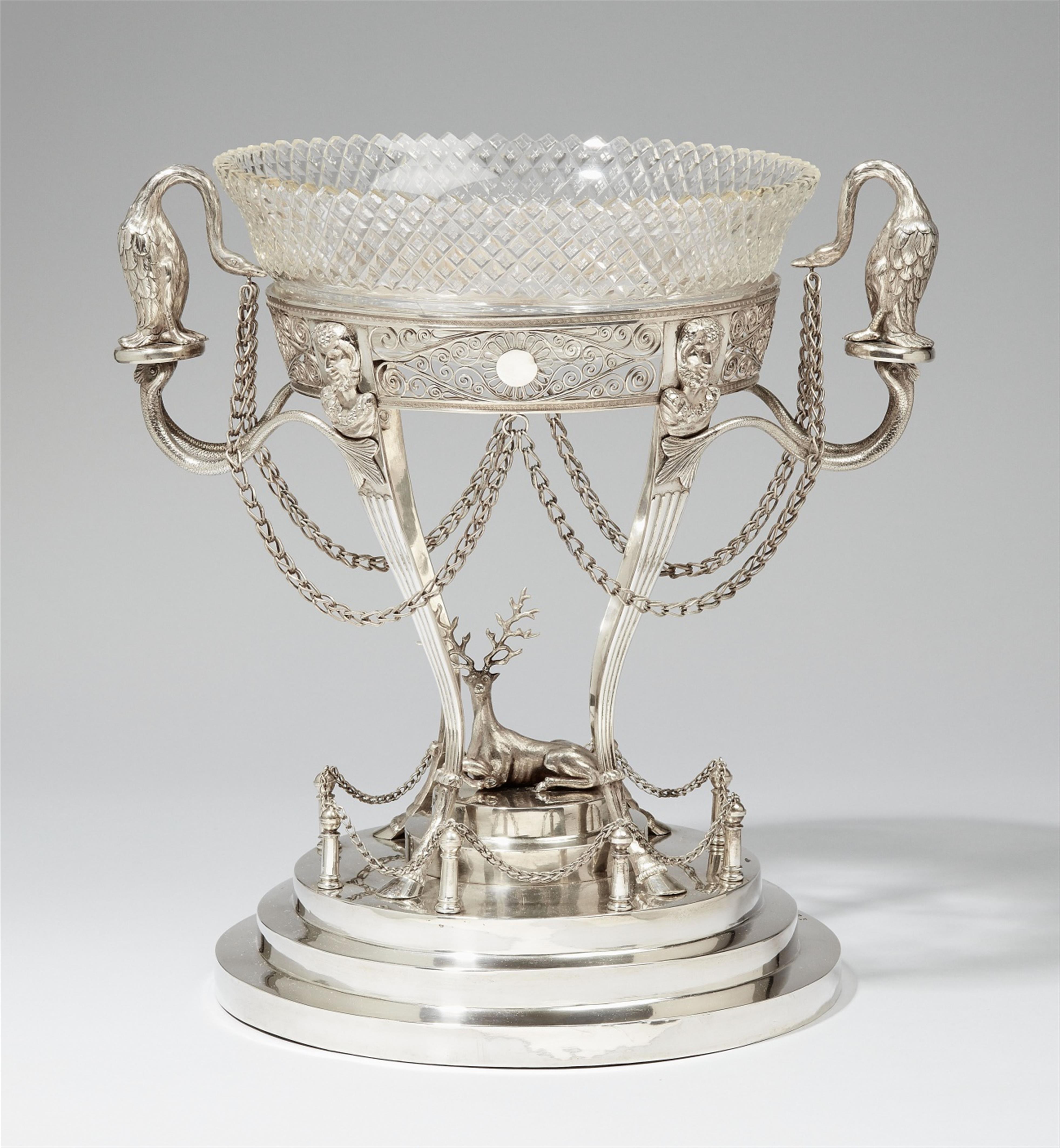 A large Copenhagen silver table centrepiece. With a glass inset. Marks of Fredrik Moritz Klose, 1814. - image-1