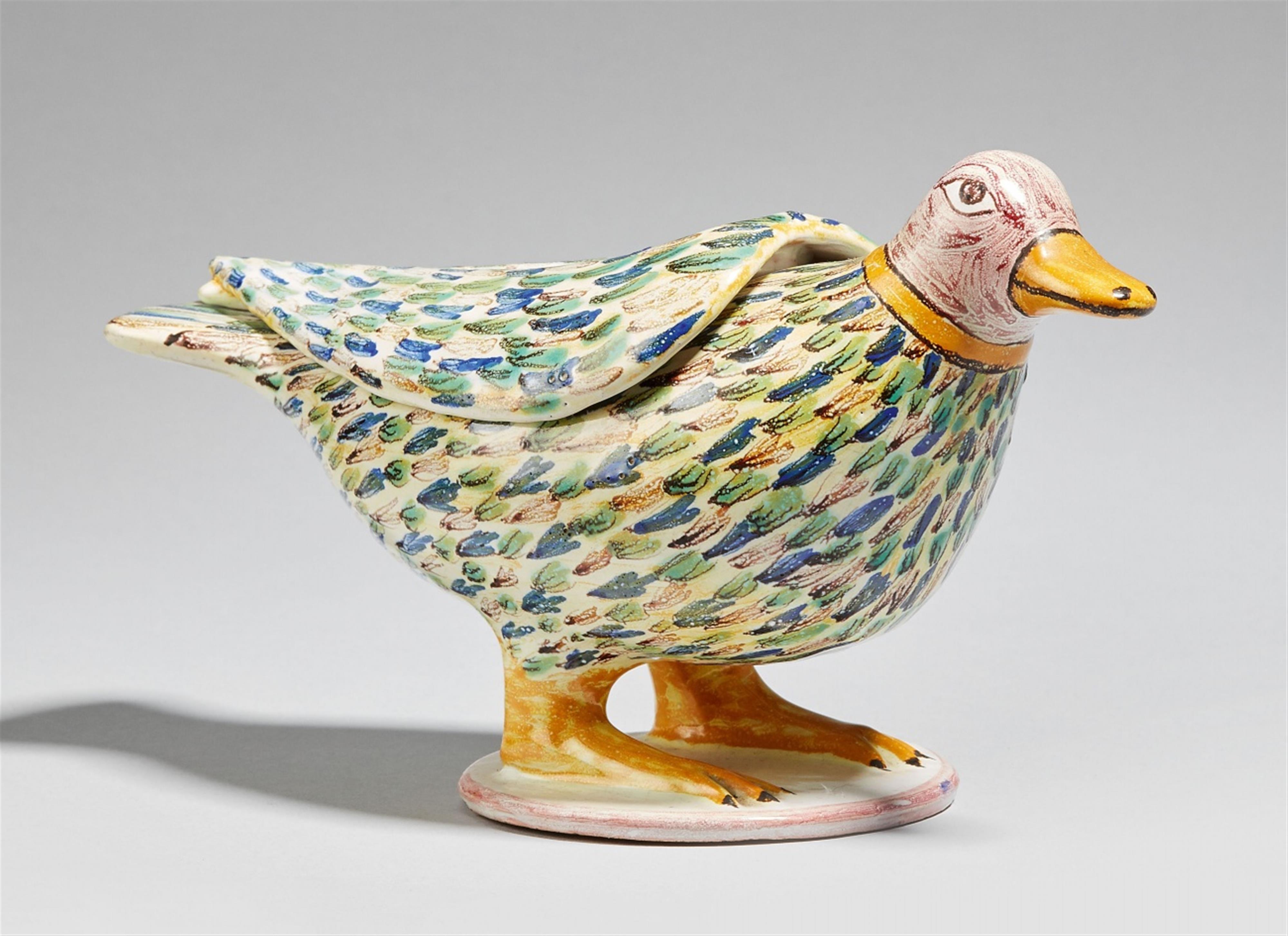 A Continental faience tureen and cover formed as a bird. - image-2