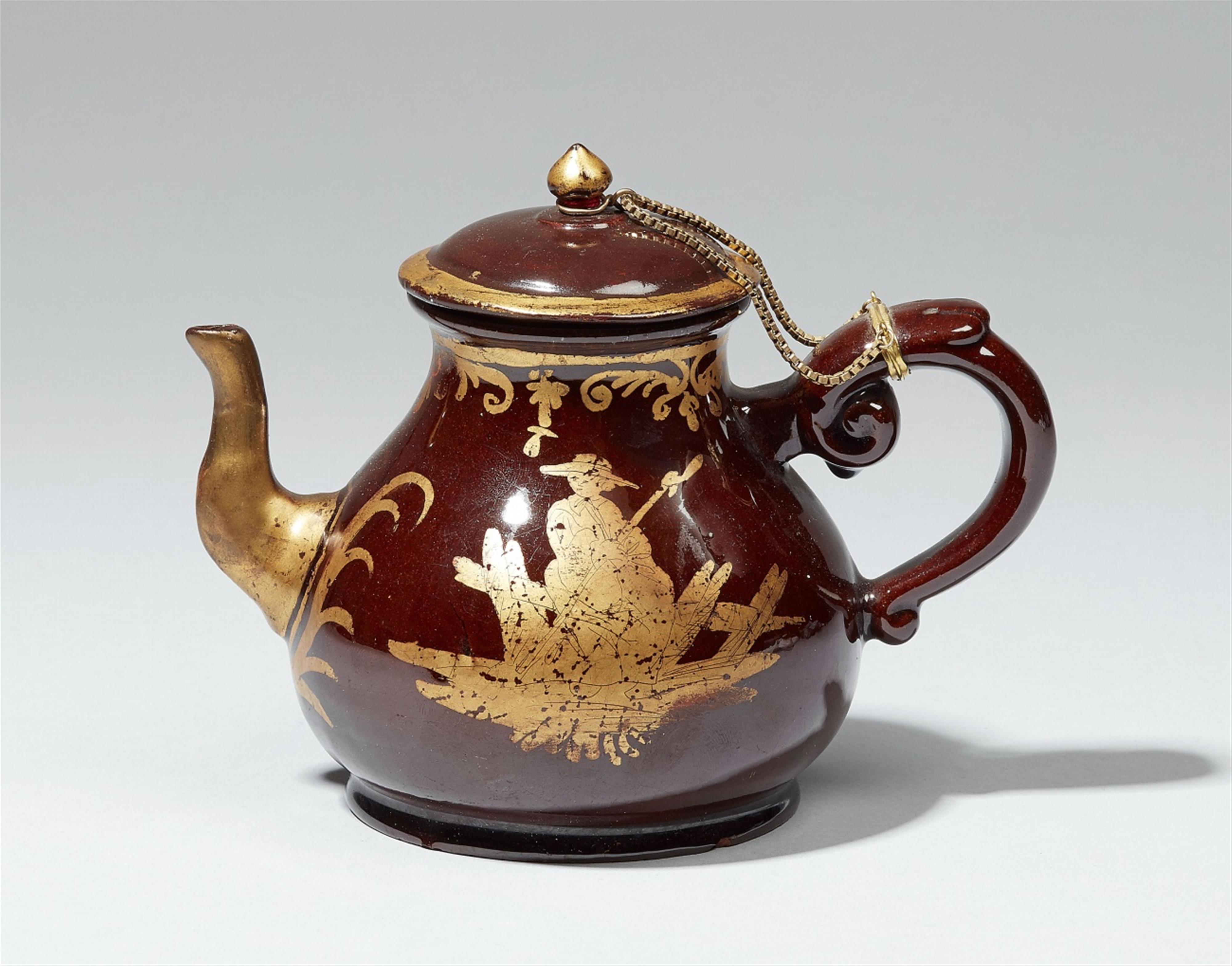 A gilt metal-mounted Crailsheim faience teapot - image-1