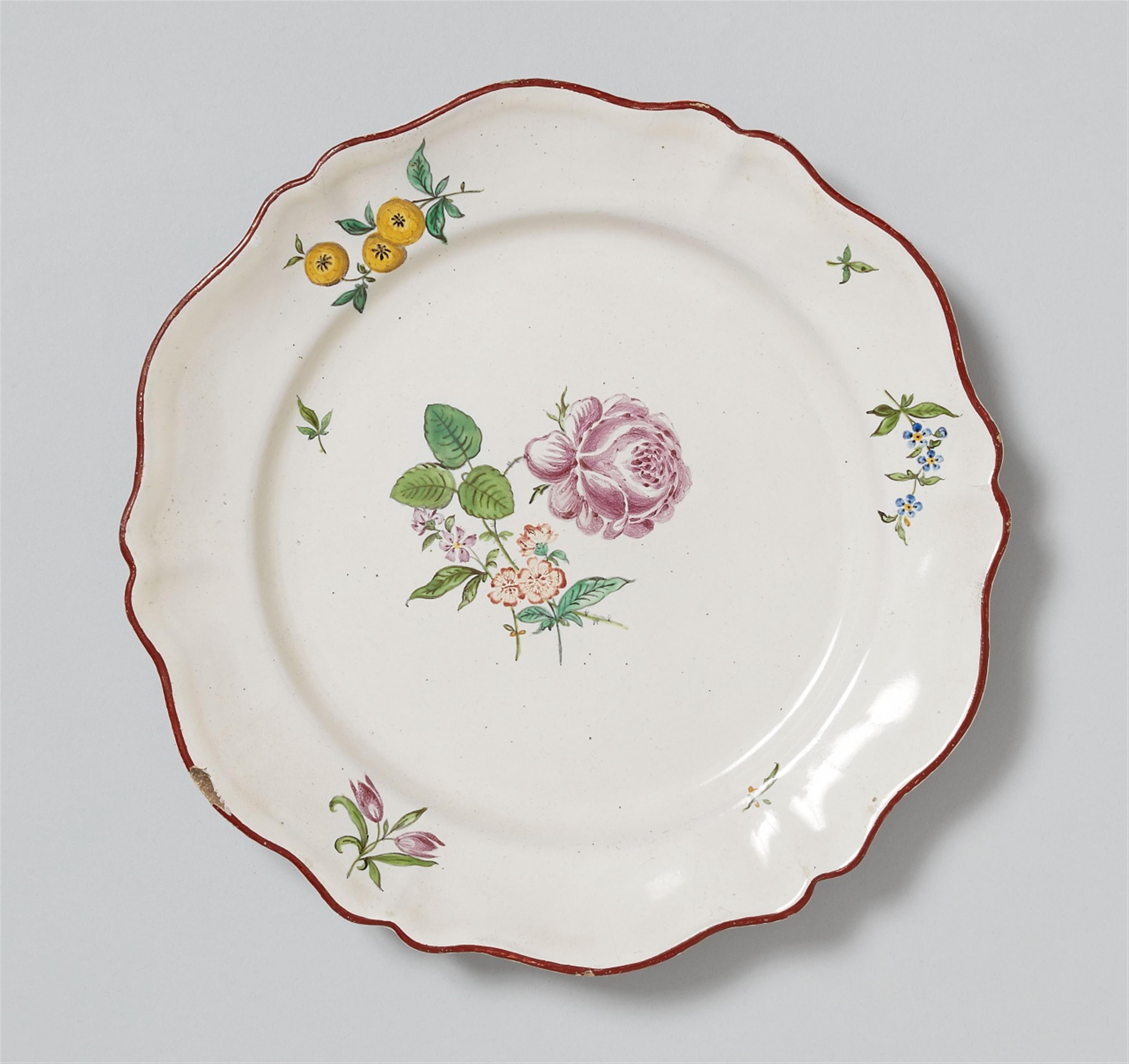 A Bayreuth faience scalopped plate painted with a rose - image-1