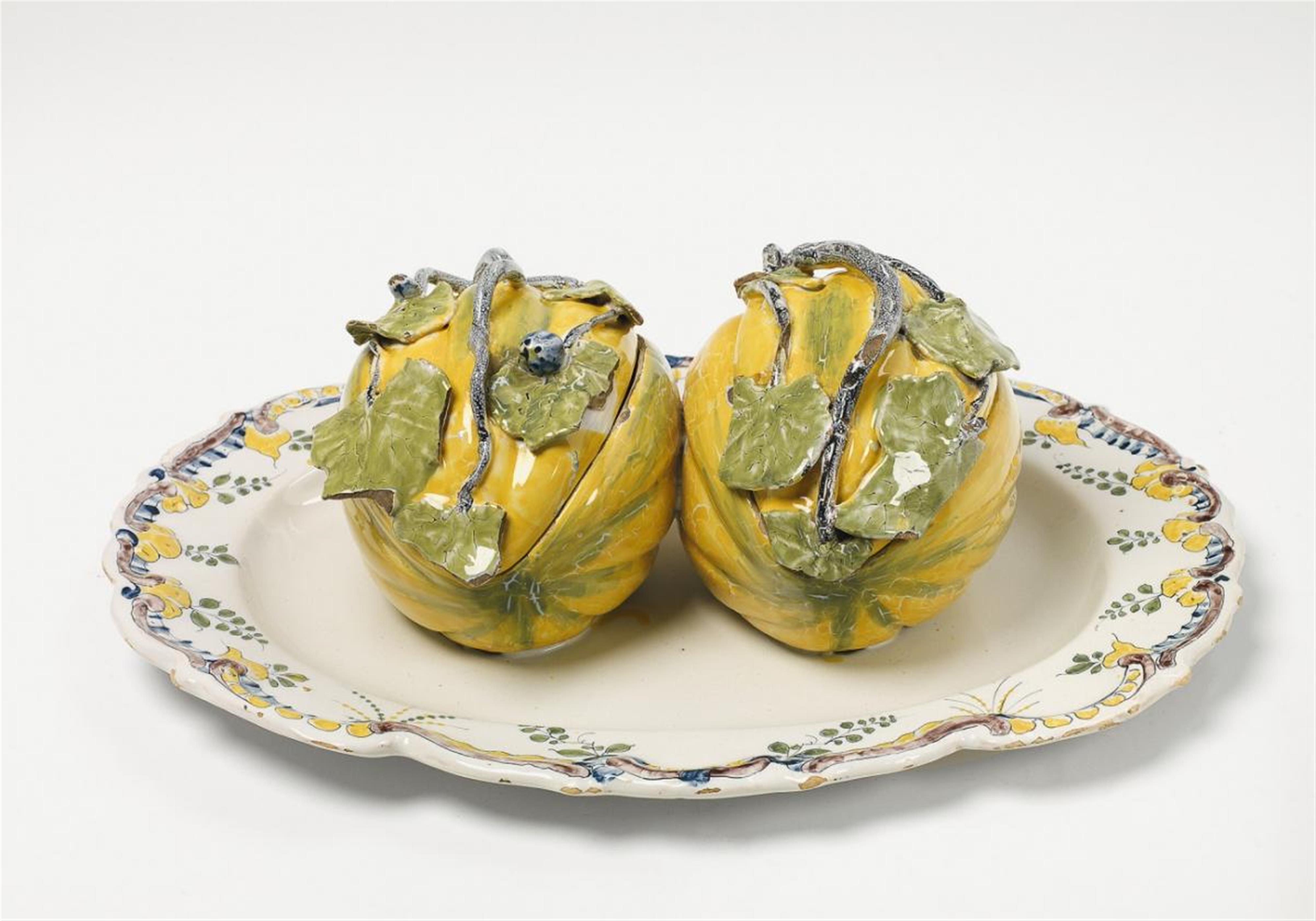 A Göggingen faience double-tureen formed as a pair of melons. - image-1