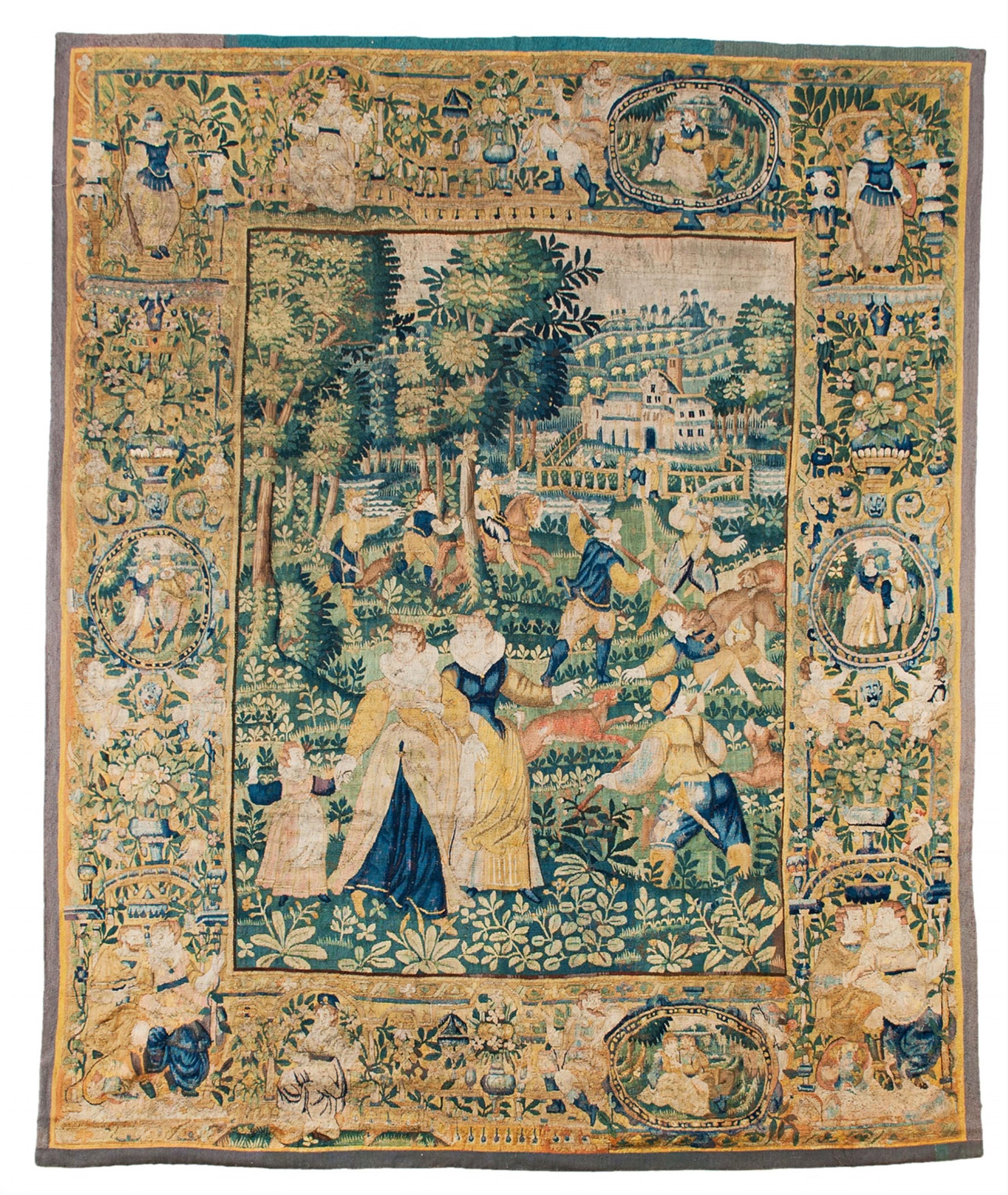 A Flemish wool and silk tapestry with a hunting scene - image-1
