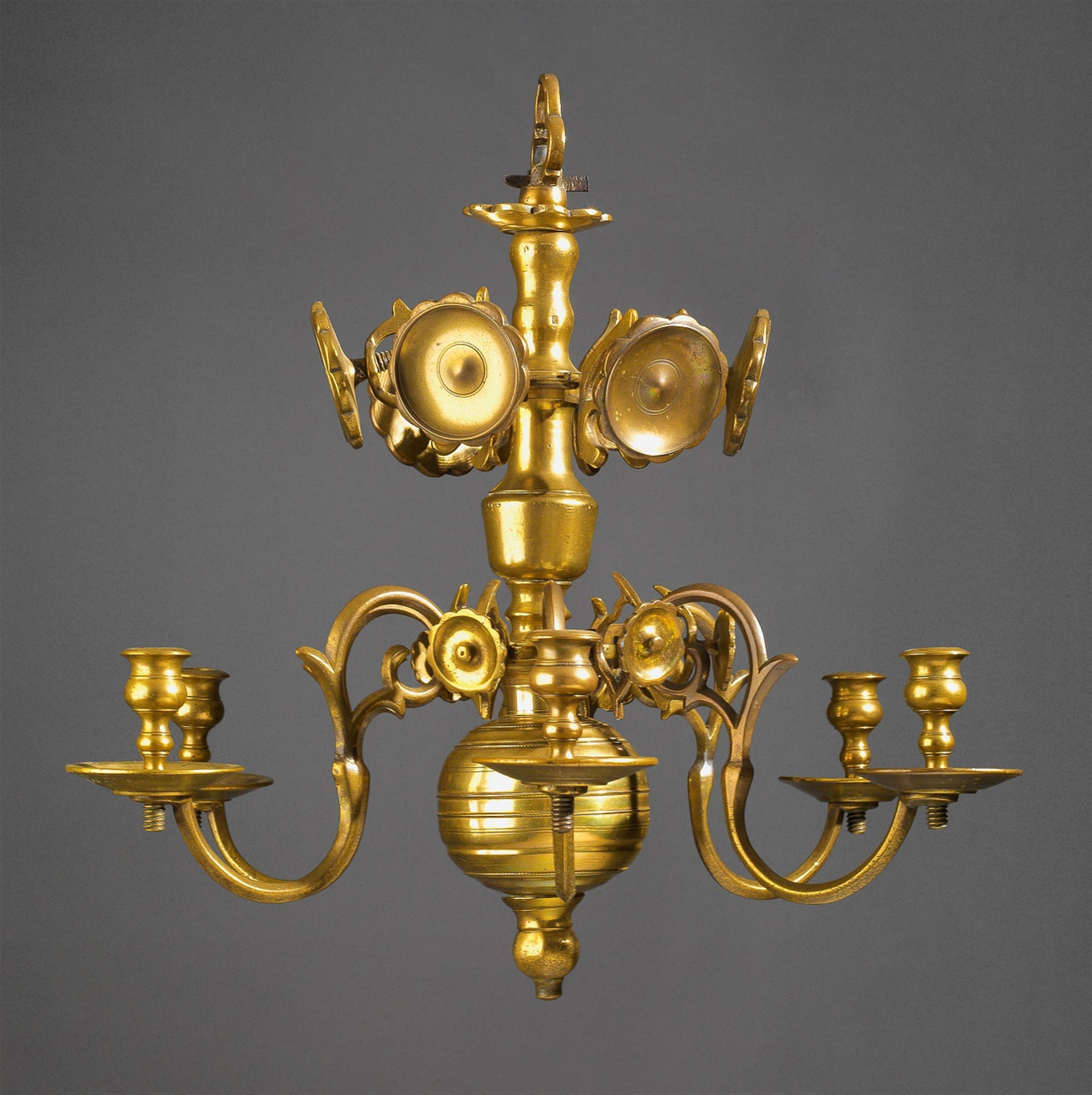 A Flemish brass six-flame chandelier - image-1