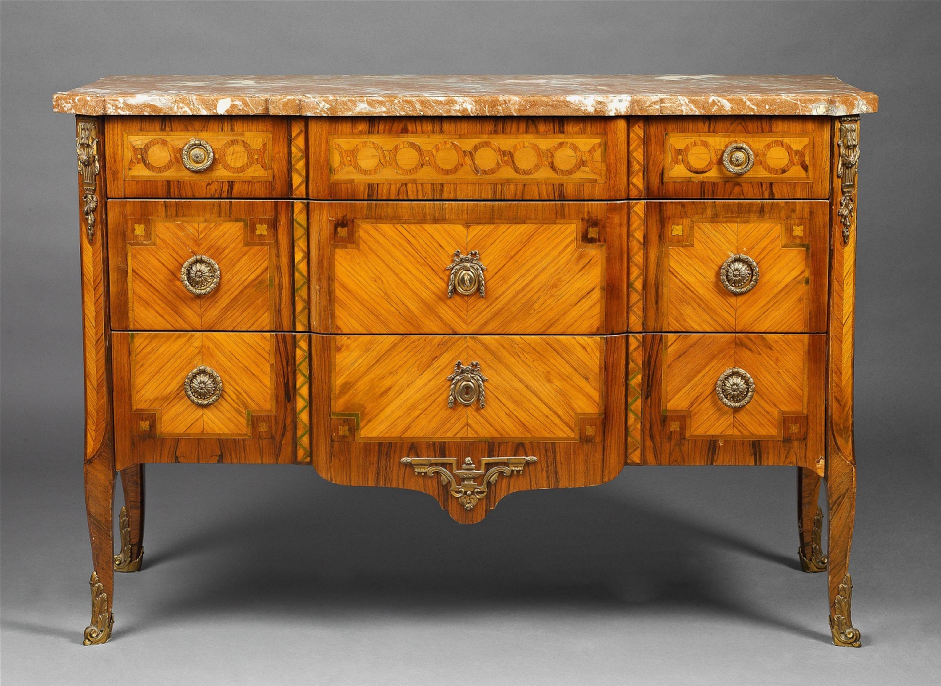 A French transition style satinwood and palisander chest of drawers - image-1