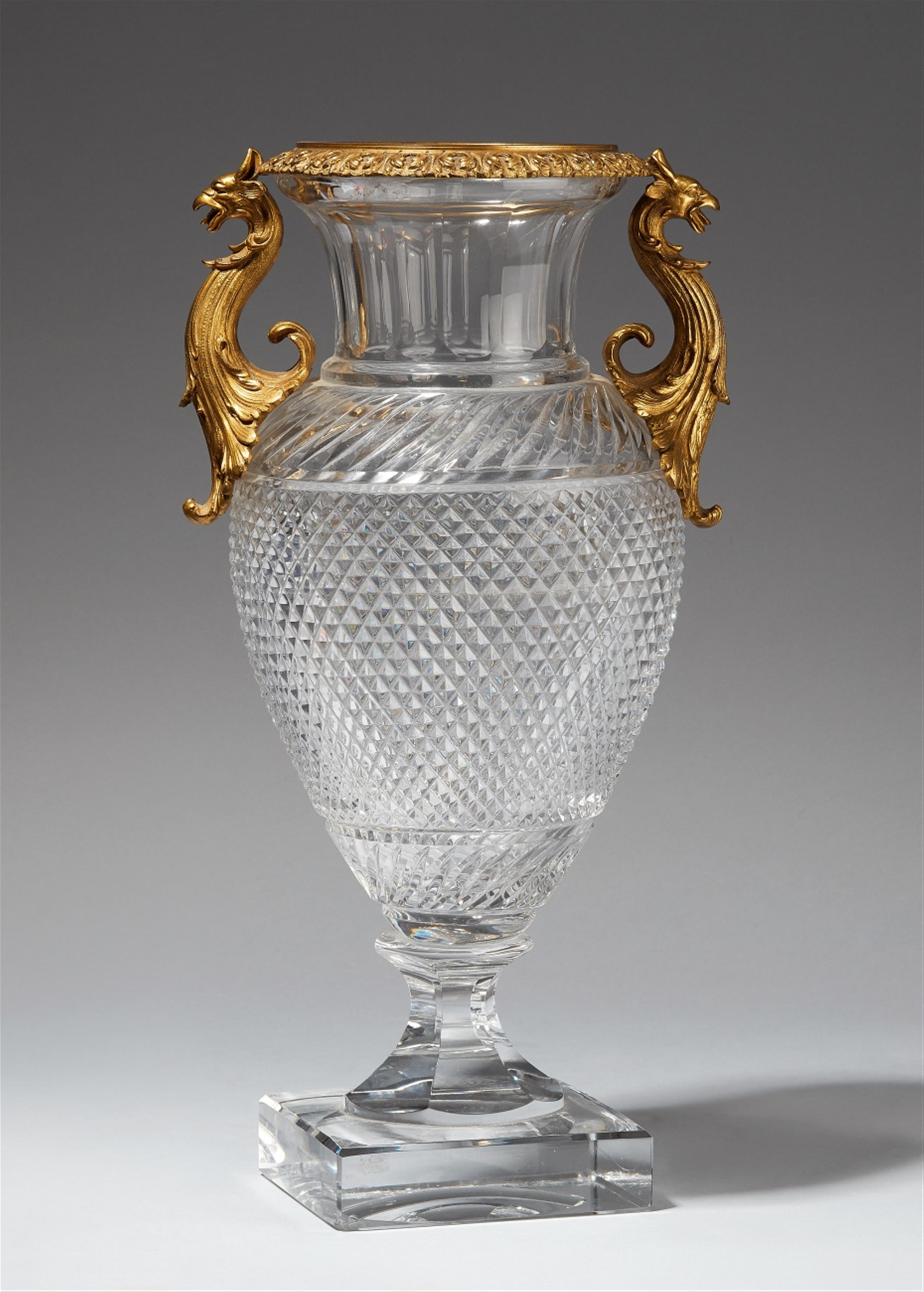 An ormolu mounted glass vase with griffon-form handles - image-2