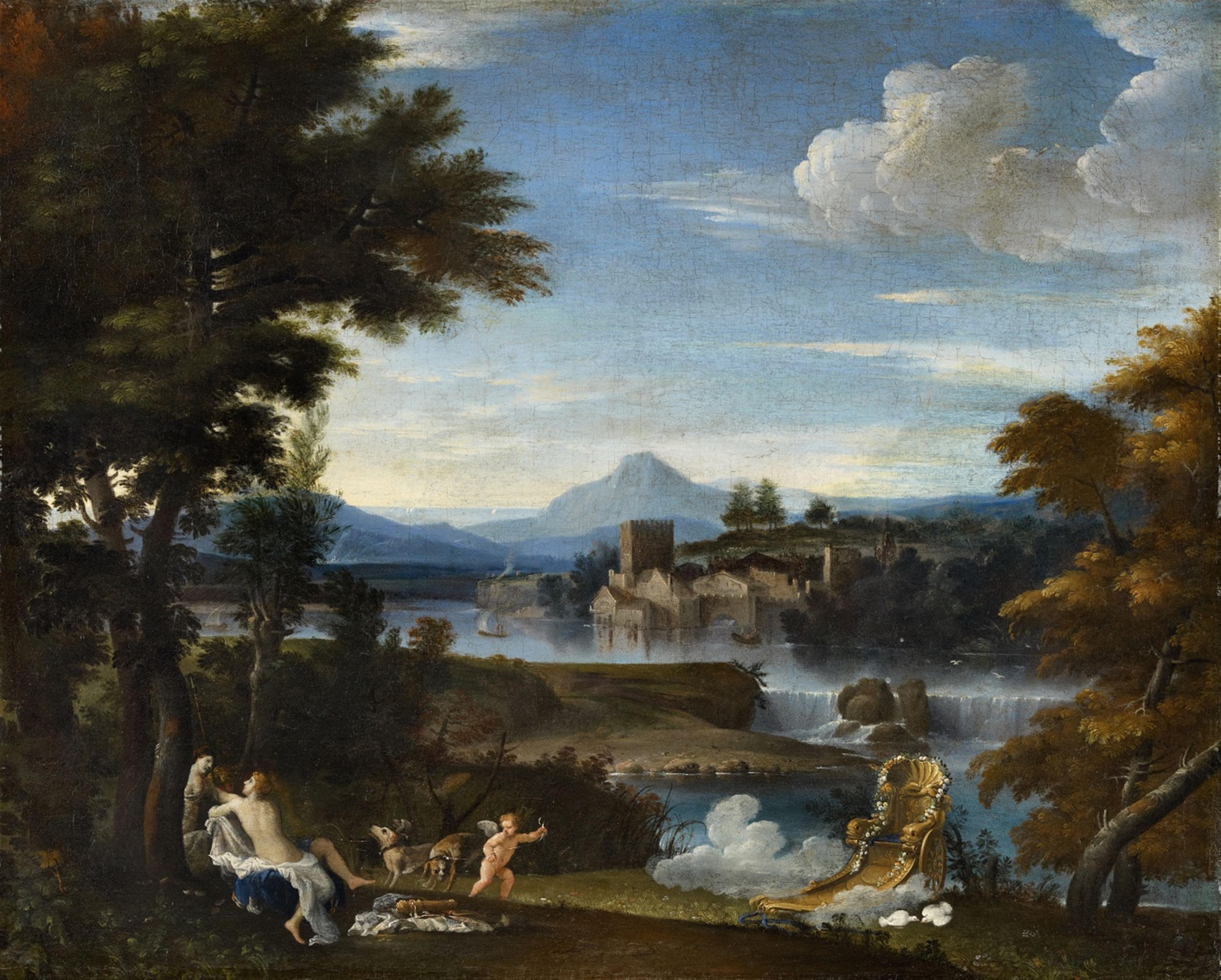 Bolognese School of the early 17th century - Landscape with Diana Bathing - image-1