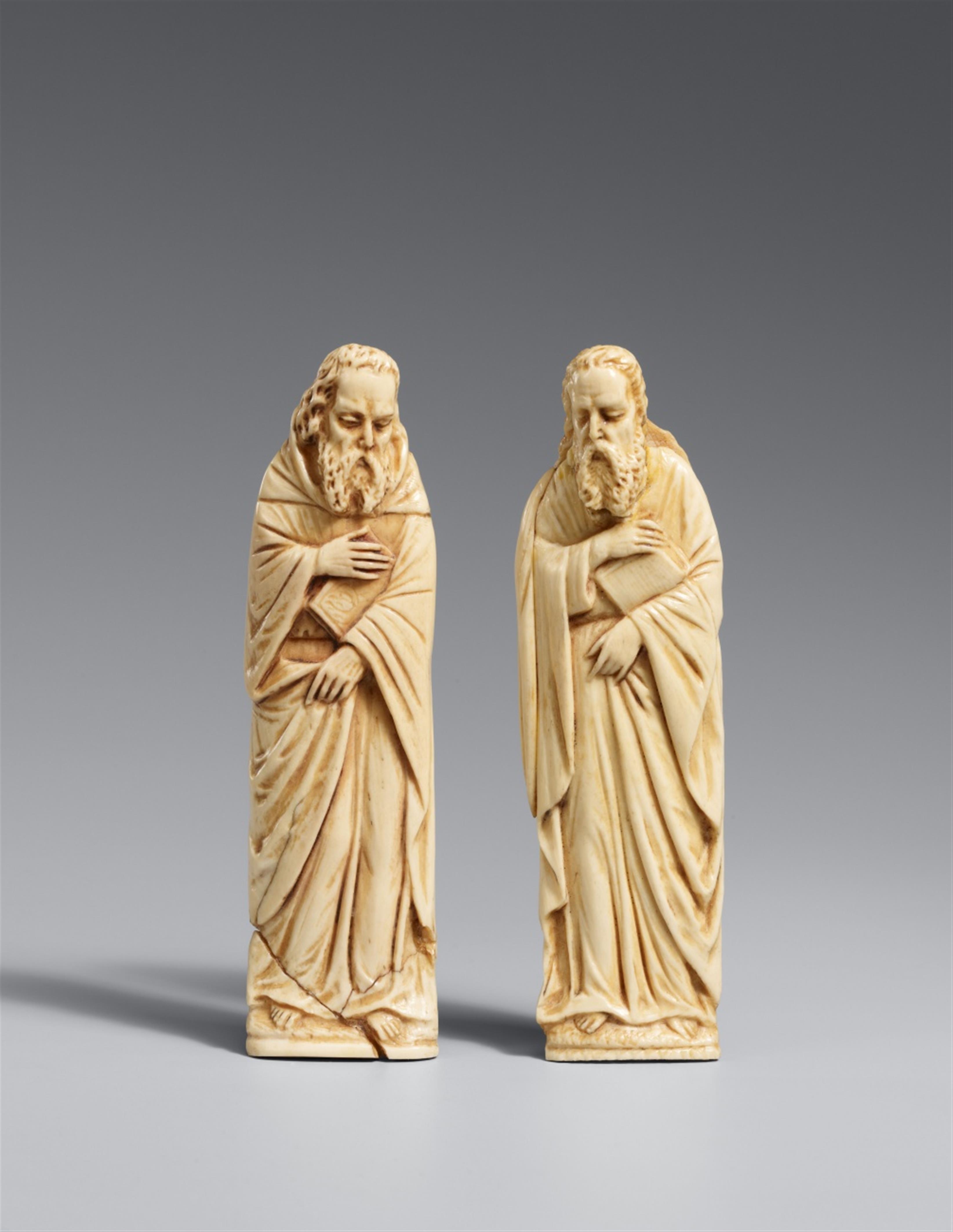 Probably Flemish 15th century - Two probably Flemish 15th century carved ivory figures of apostles - image-1