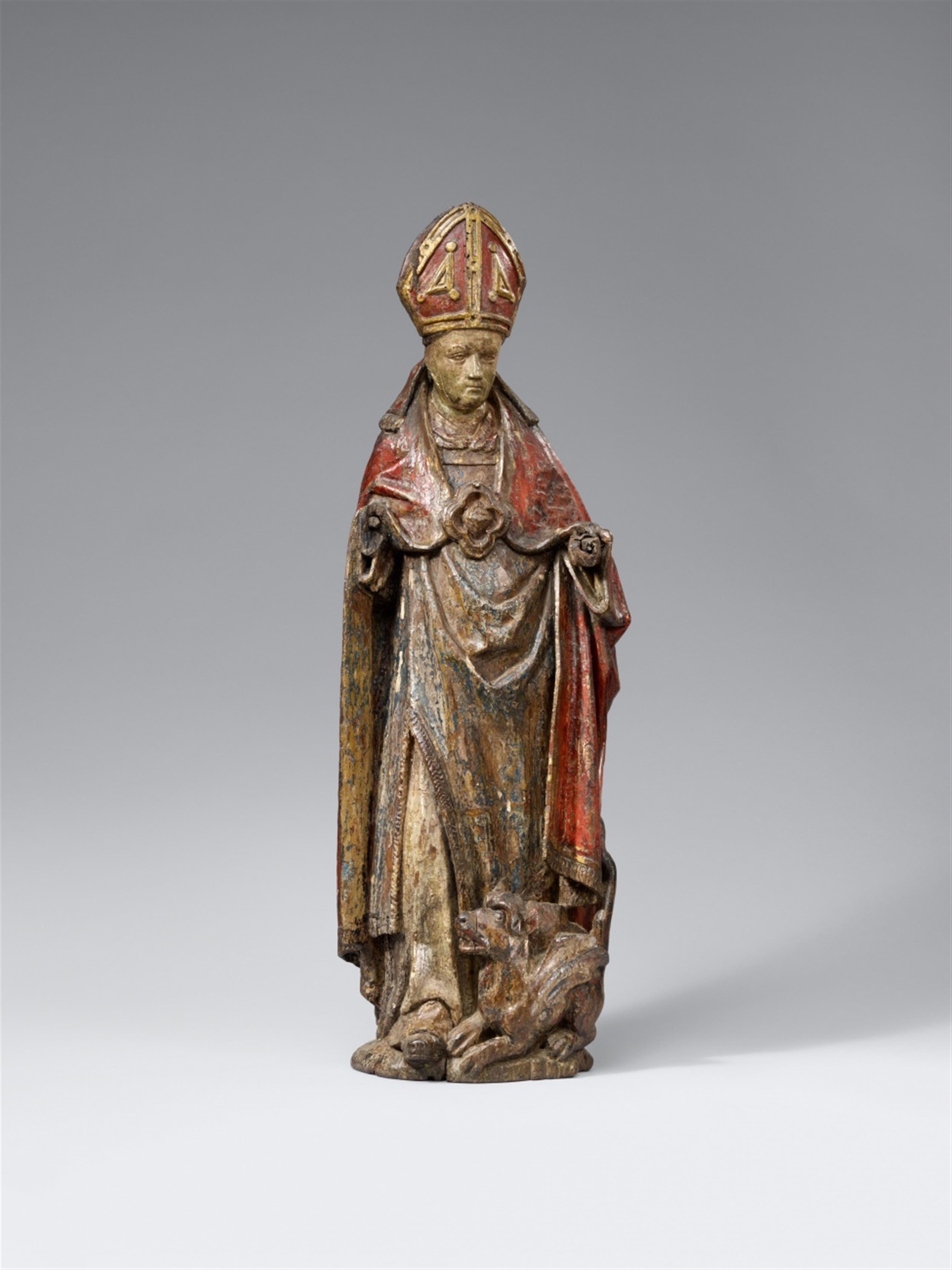 Probably Flemish late 15th century - A presumably Flemish late 15th century wooden figure of Saint Eucharius - image-1