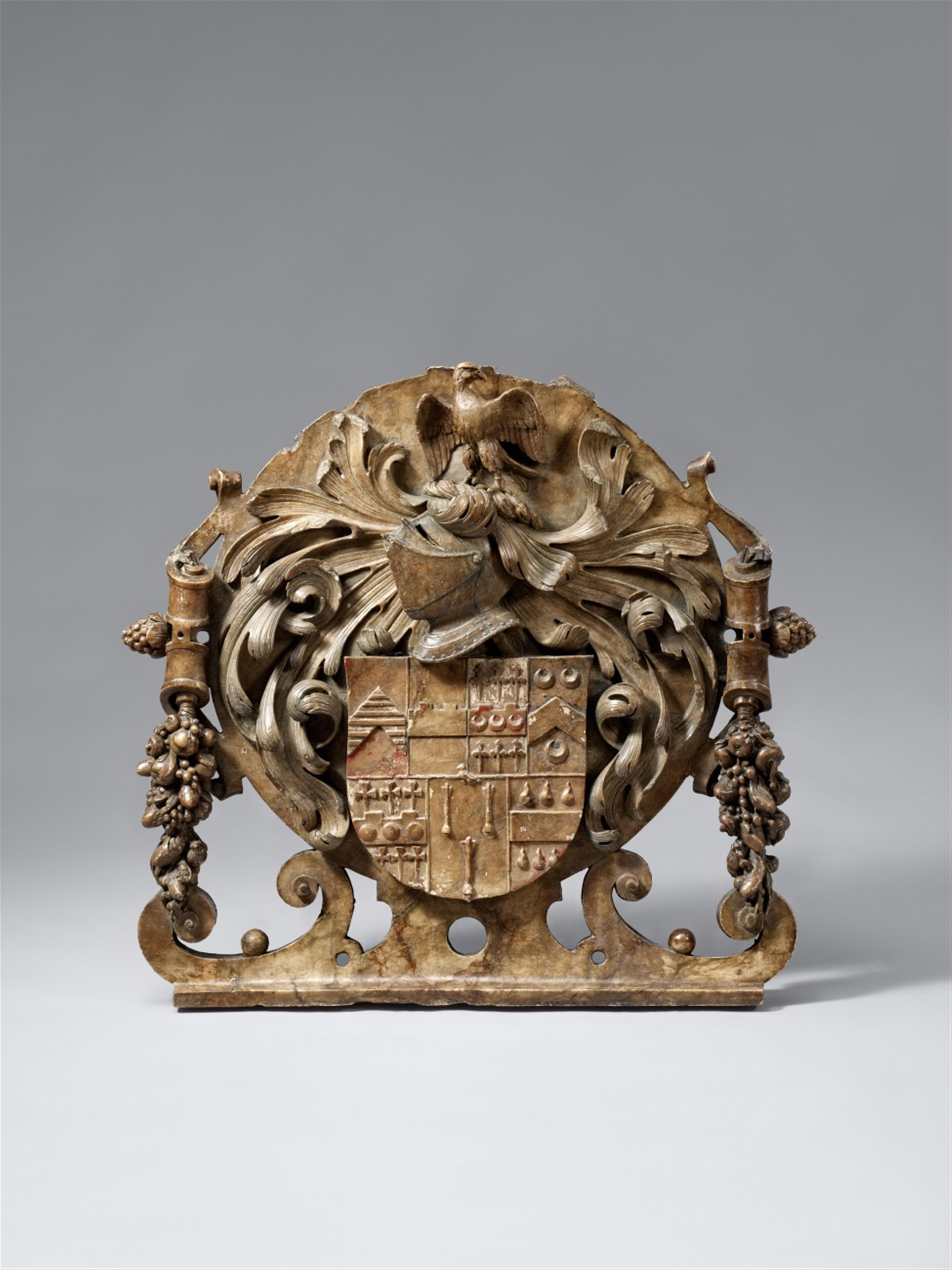 German late 16th century - A late 16th century German carved alabaster armorial cartouche - image-1