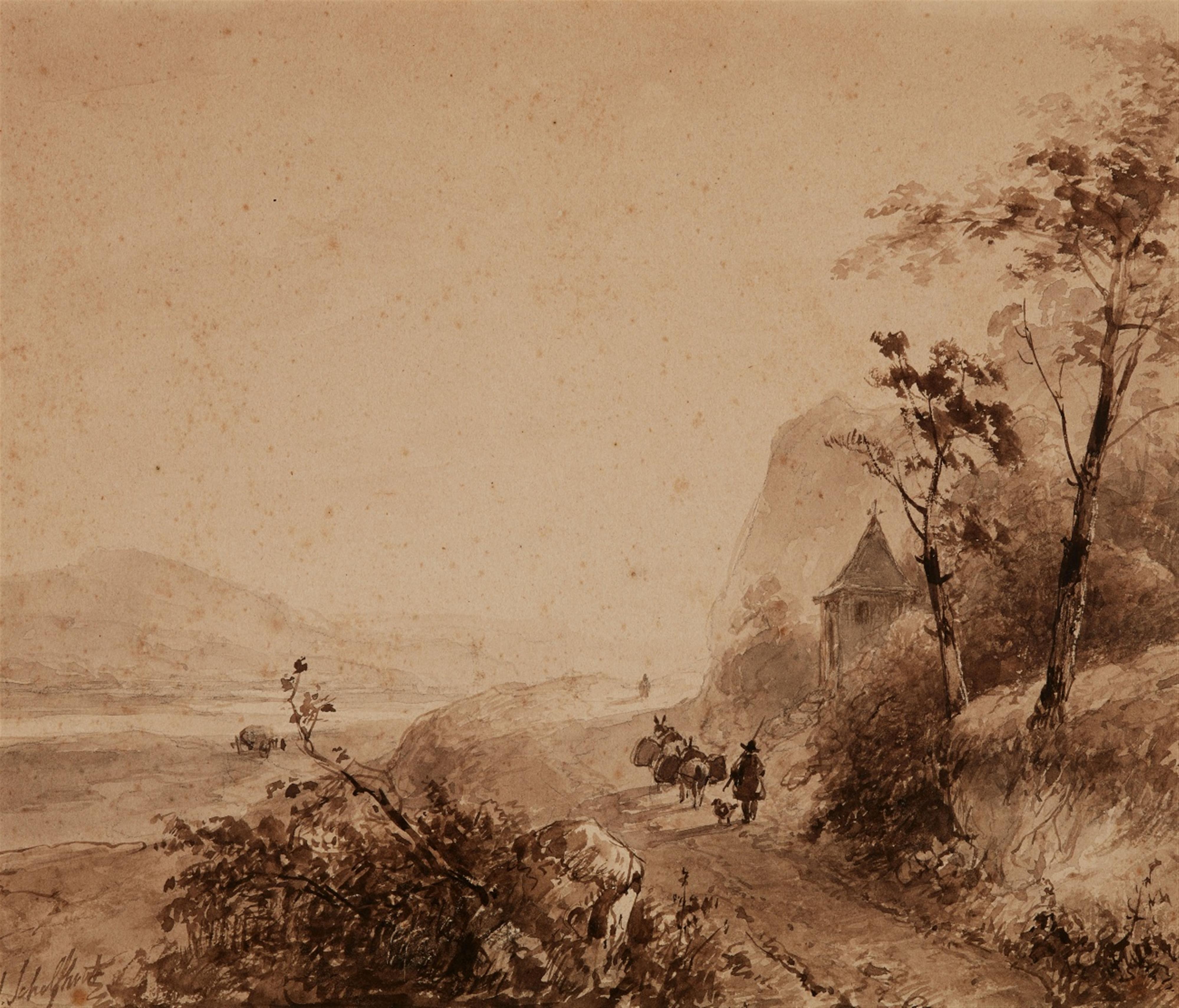 Andreas Schelfhout - Südliche Landschaft mit Lasteseln - image-1