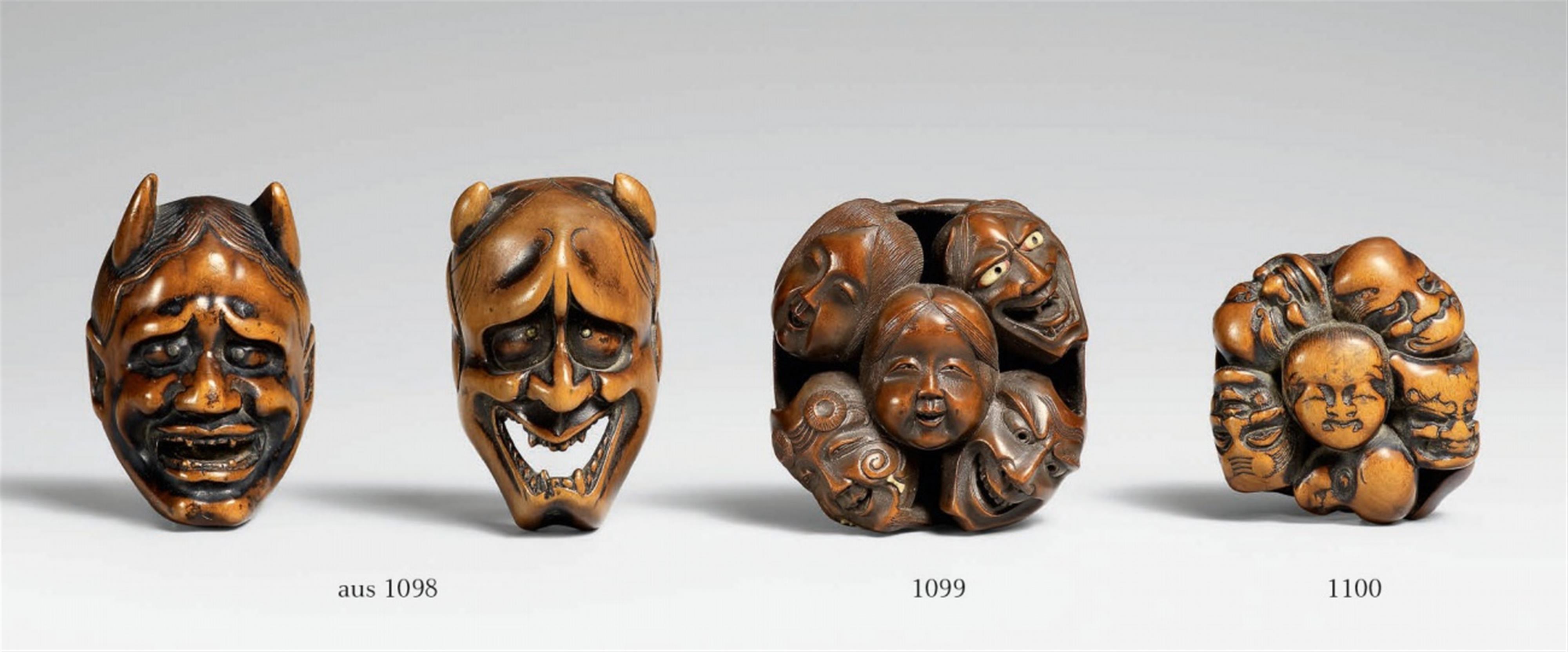 Three wood mask netsuke. 19th century - image-1