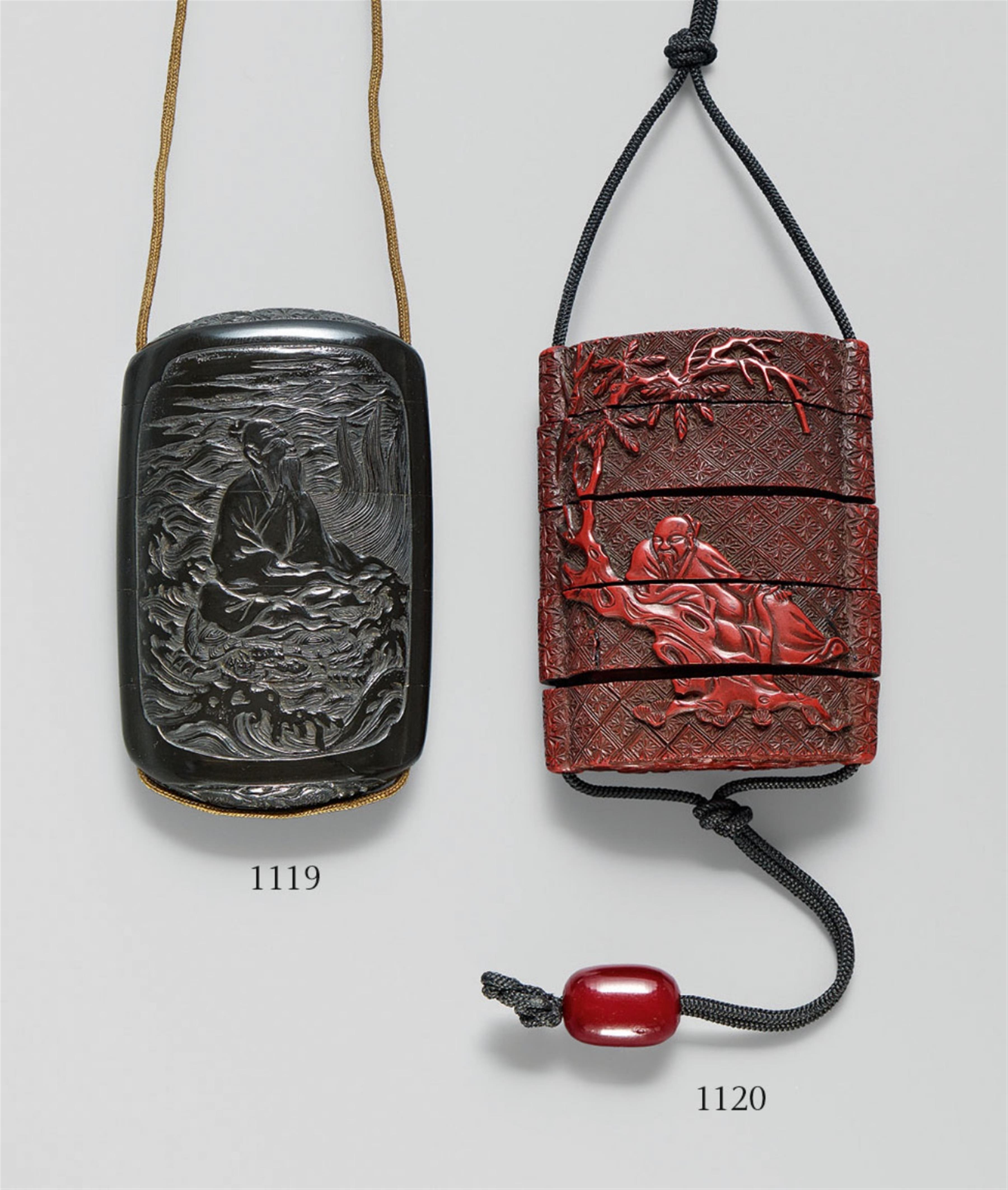 A four-case carved red lacquer-type inrô. 19th century - image-1