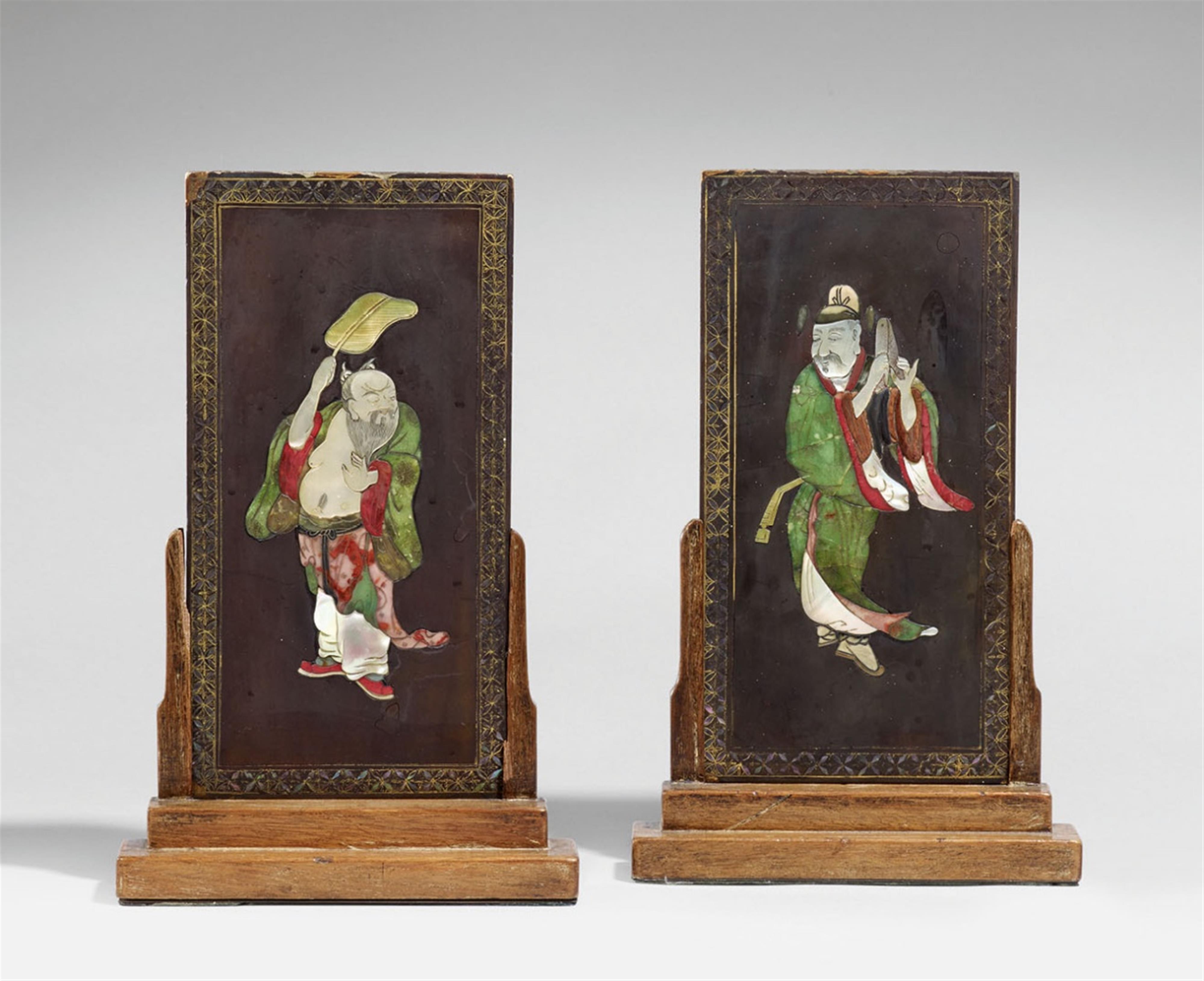 Two lacquered wood and inlaid table screens. 19th century - image-1