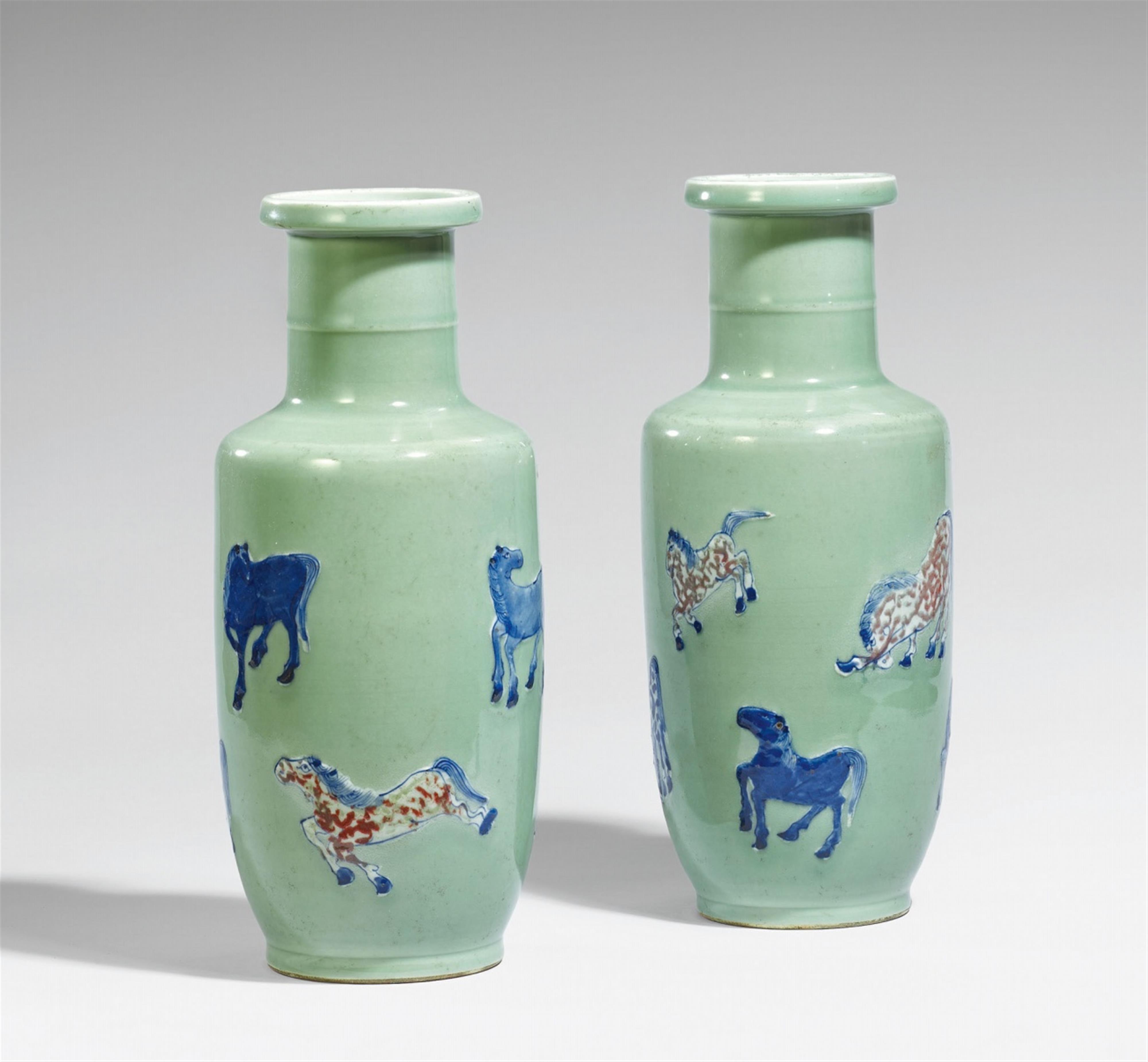 A pair of celadon-glazed rouleau vases - image-1