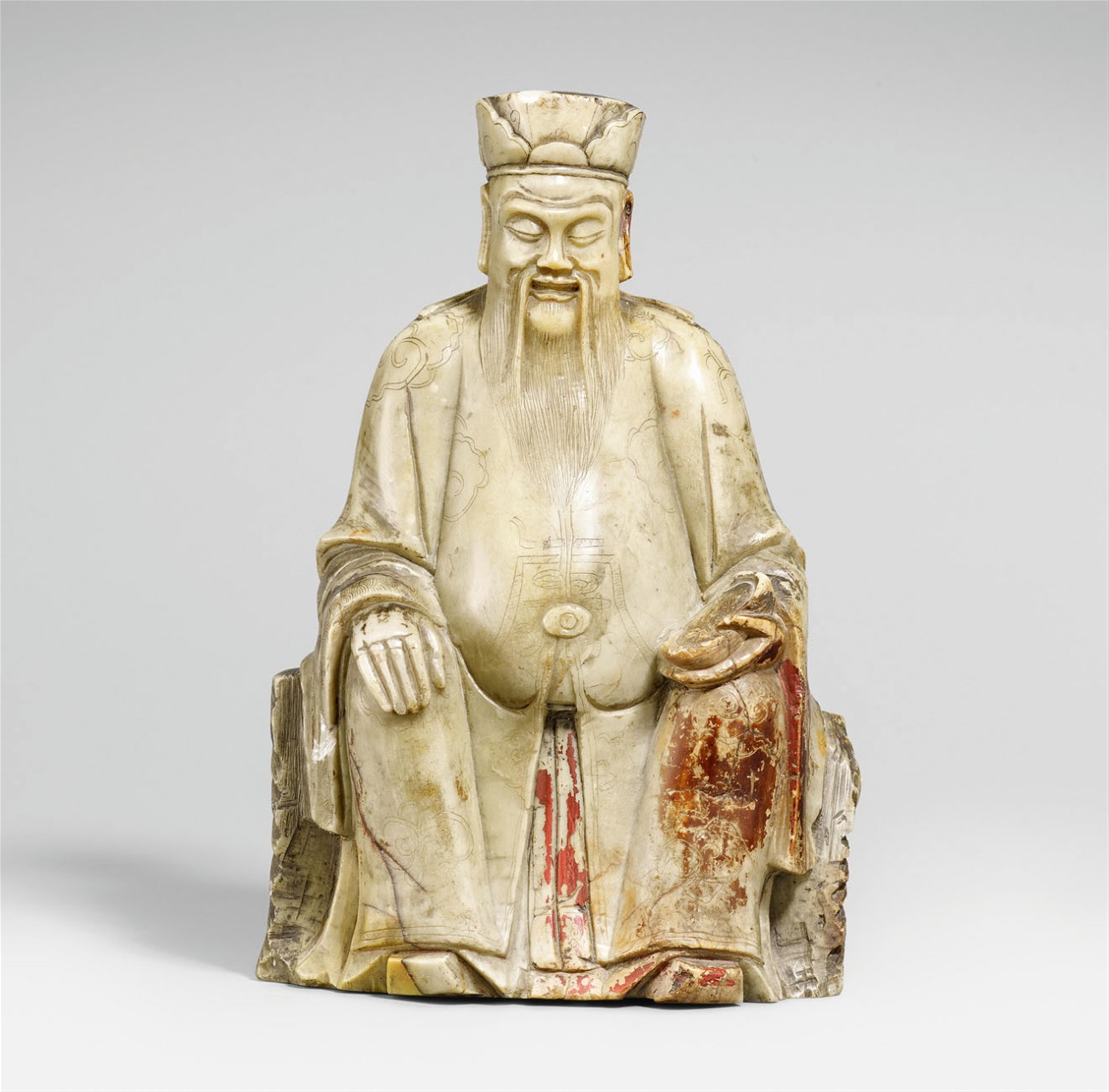 A beige soapstone figure of a scholar. 17th/18th century - image-1