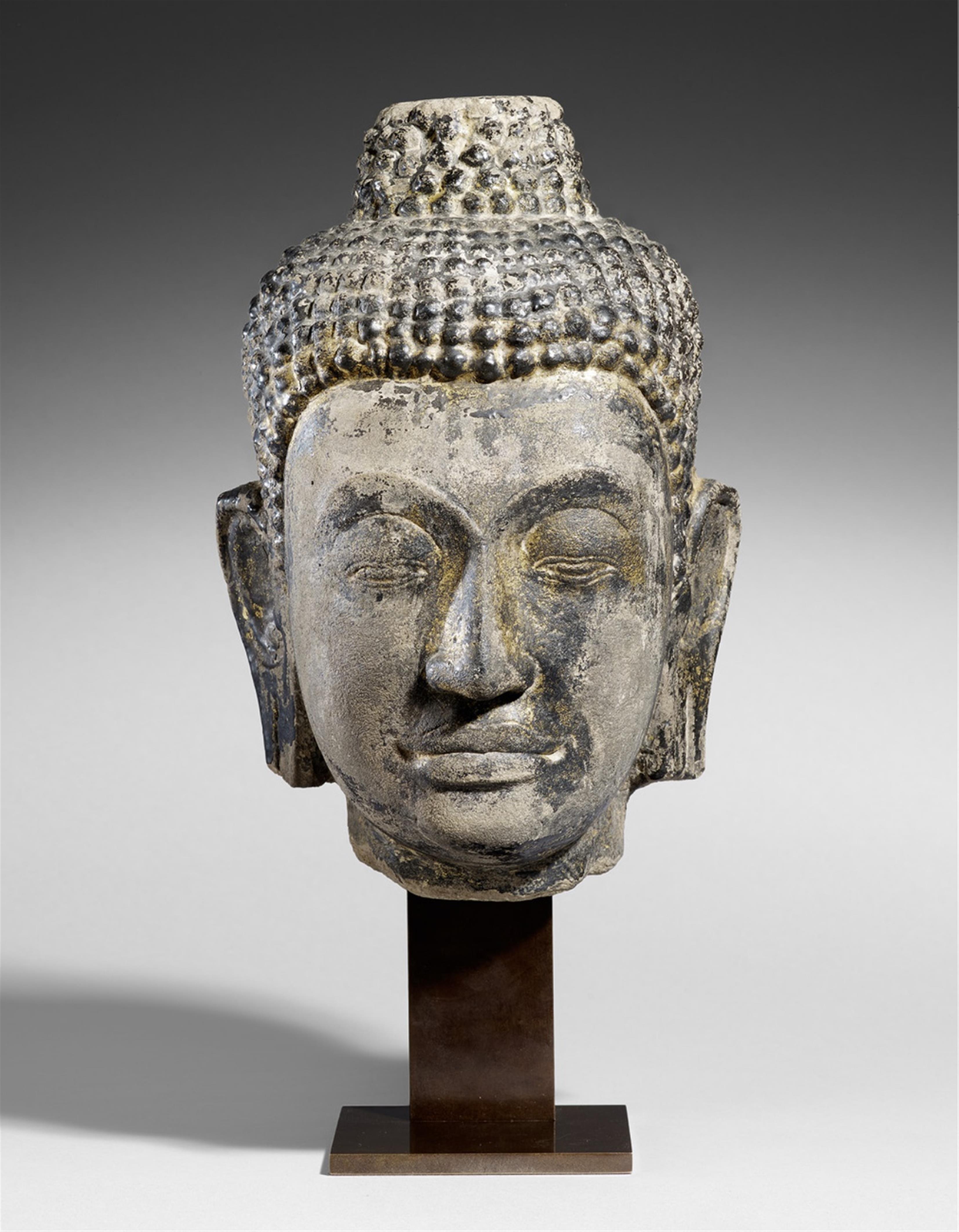 A large Ayutthaya sandstone head of a Buddha. 16th century - image-1