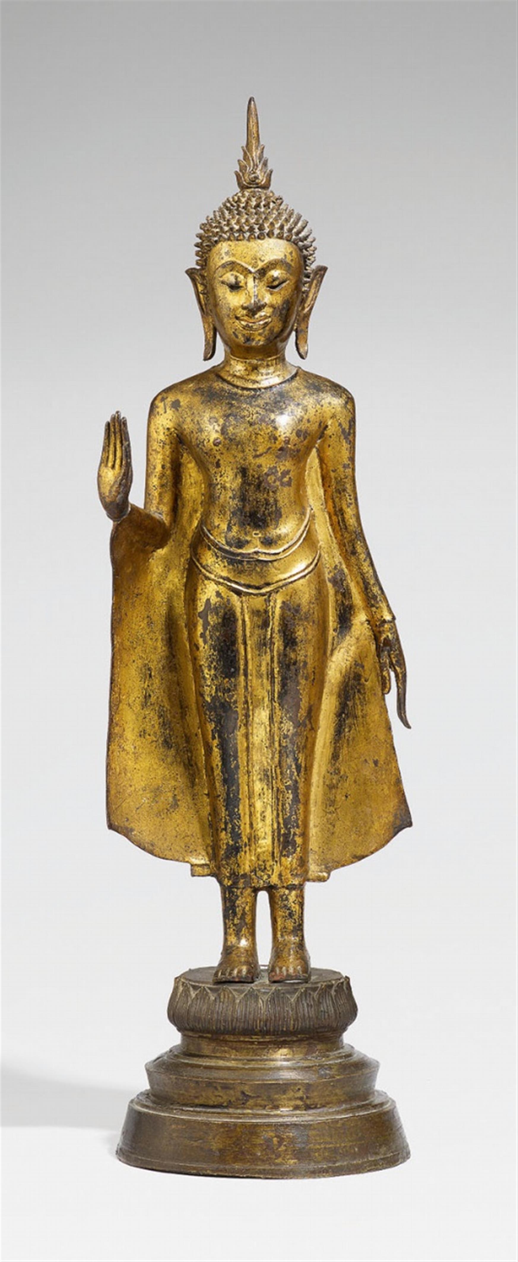 An Ayutthaya lacquered and gilded bronze figure of Buddha Shakyamuni. Thailand. 16th century or later - image-1