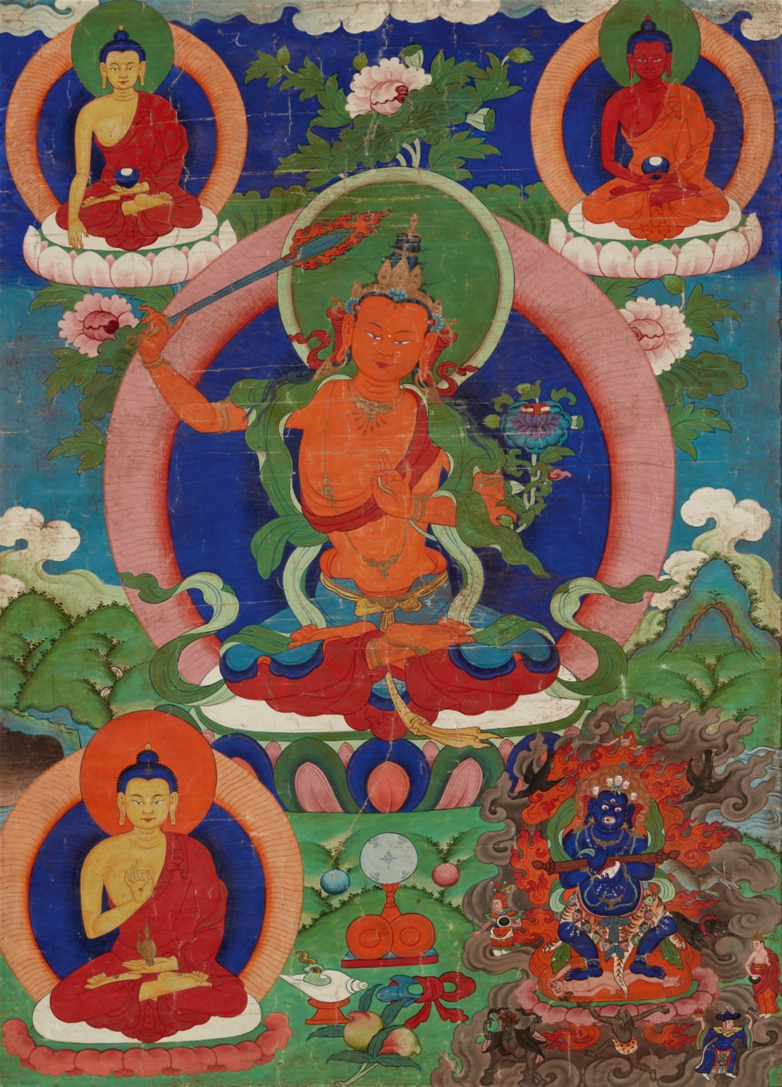 A Tibetan thangka of Manjushri. 19th/early 20th century - image-1