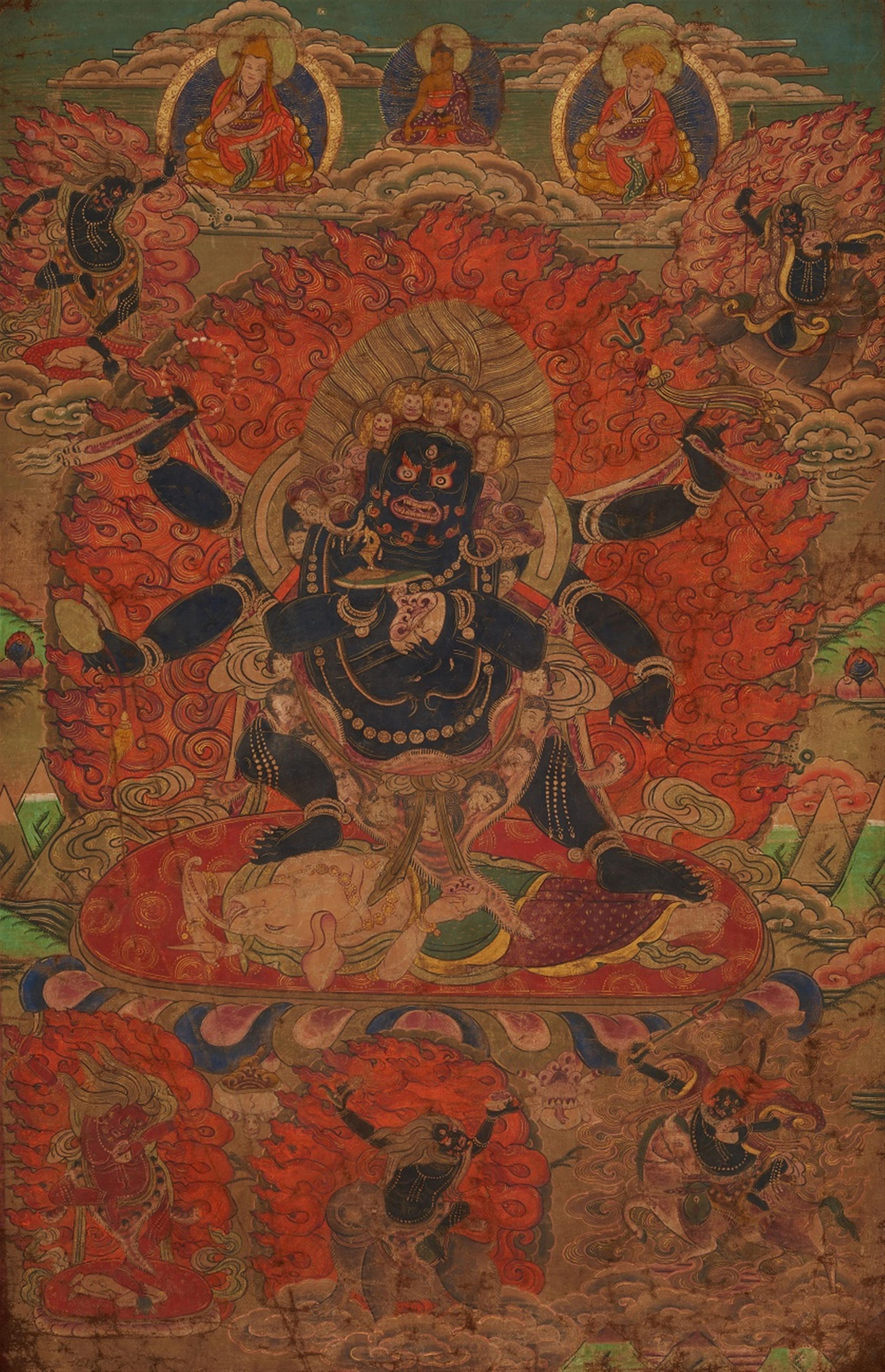 A Tibetan thangka of Shadbhuja Mahakala. 19th/early 20th century - image-1